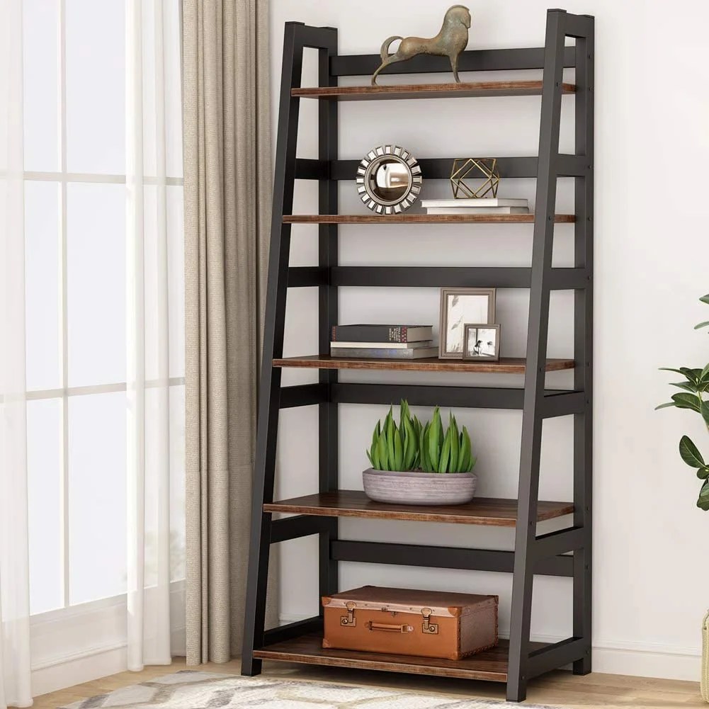 5Tier Bookshelf Industrial Bookcase, 5 Shelf Ladder Shelf 5Tier Bookshelf Industrial Bookcase, 5 Shelf Ladder Shelf