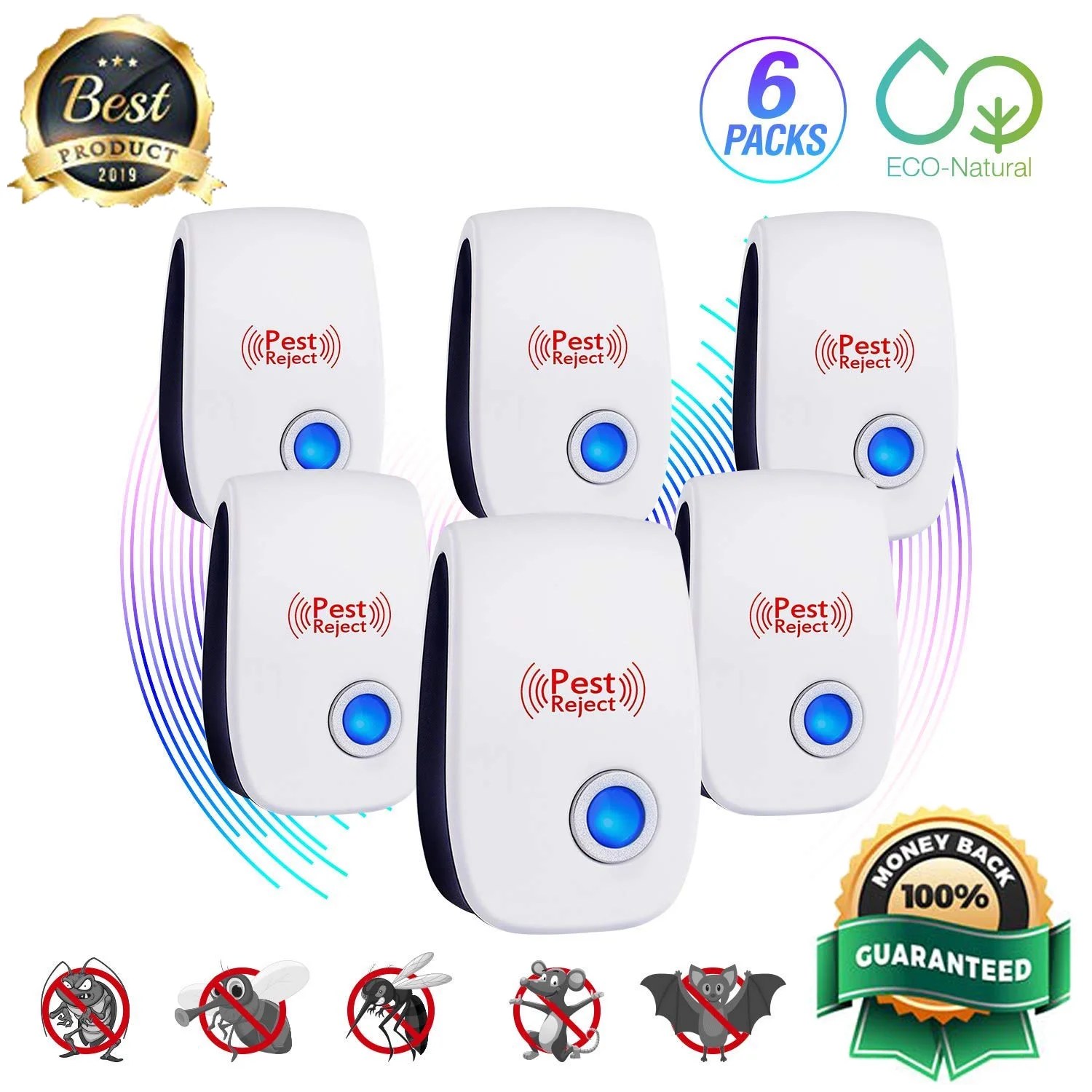 6 PK [2018 NEW UPGRADED] LIGHTSMAX Ultrasonic Pest Repeller