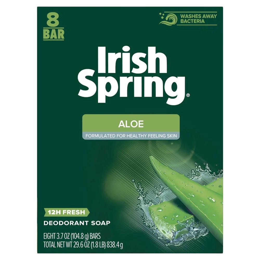 Irish Spring Aloe Vera Bar Soap, 3.7 Ounce, 8 Bar Pack