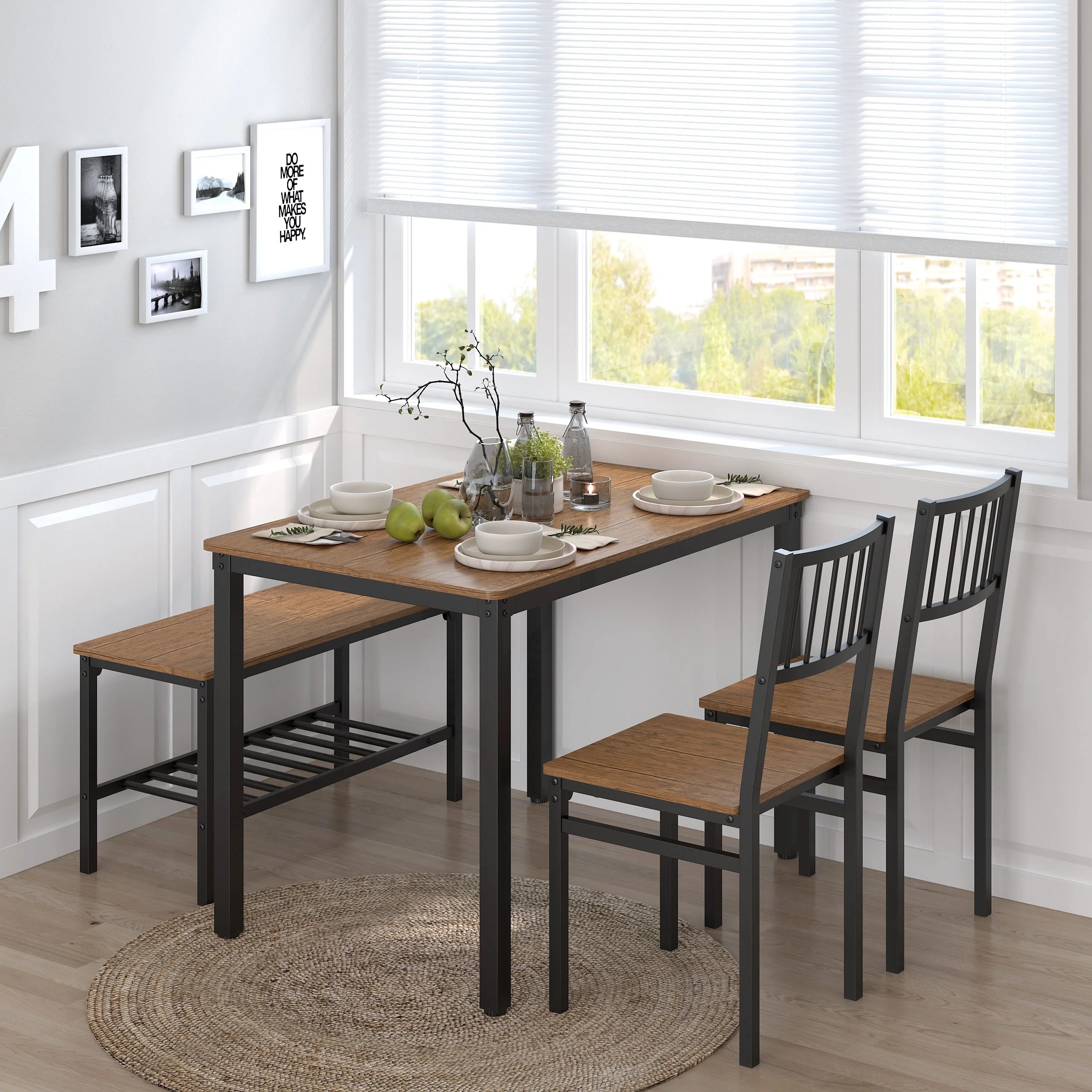 Yoneston 4Piece Dining Table Chair Set with Storage Rack, 43in