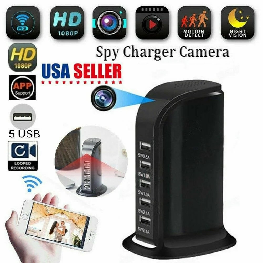 1080P WIFI Socket Charger Hidden Camera Video Recorder 5 USB Nanny Cam