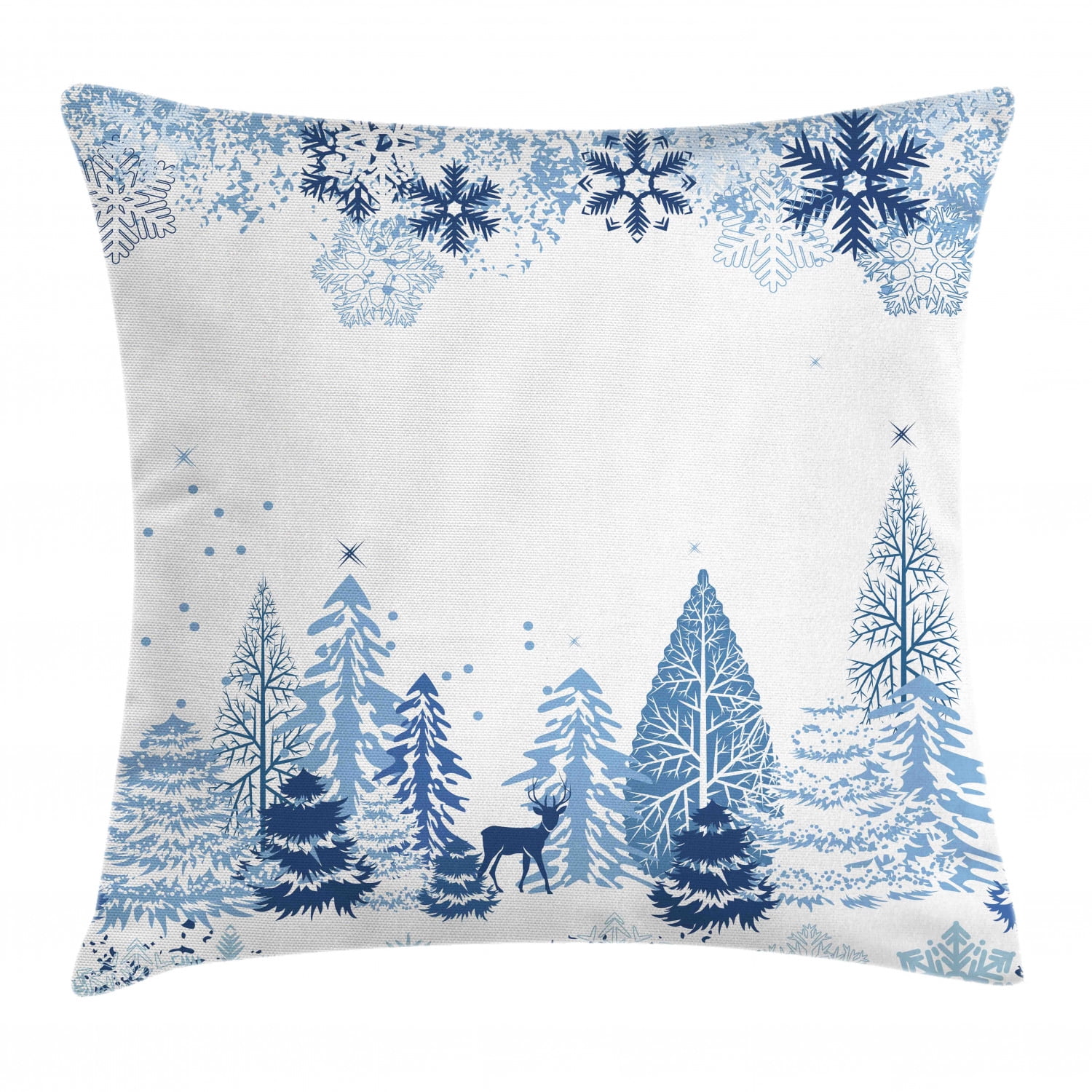 Winter Throw Pillow Cushion Cover, Winter Scene with Deer Frozen Trees