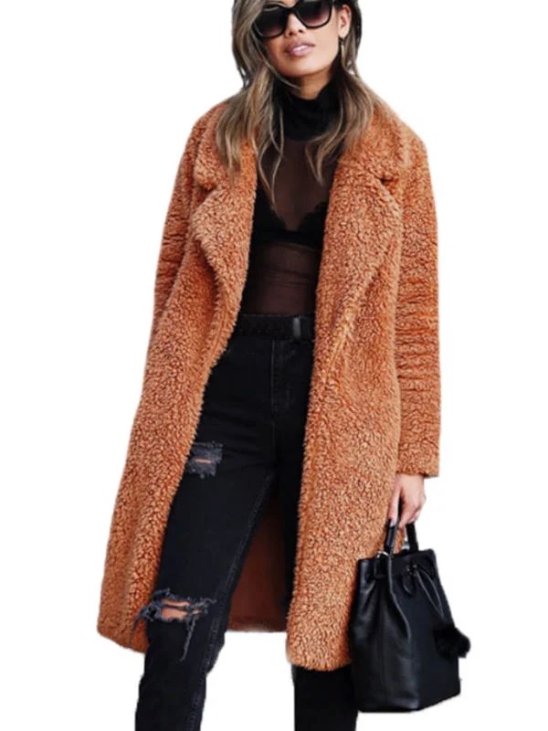 Womens Fluffy Fleece Long Trench Coat Jacket Faux Fur Outwear Warm