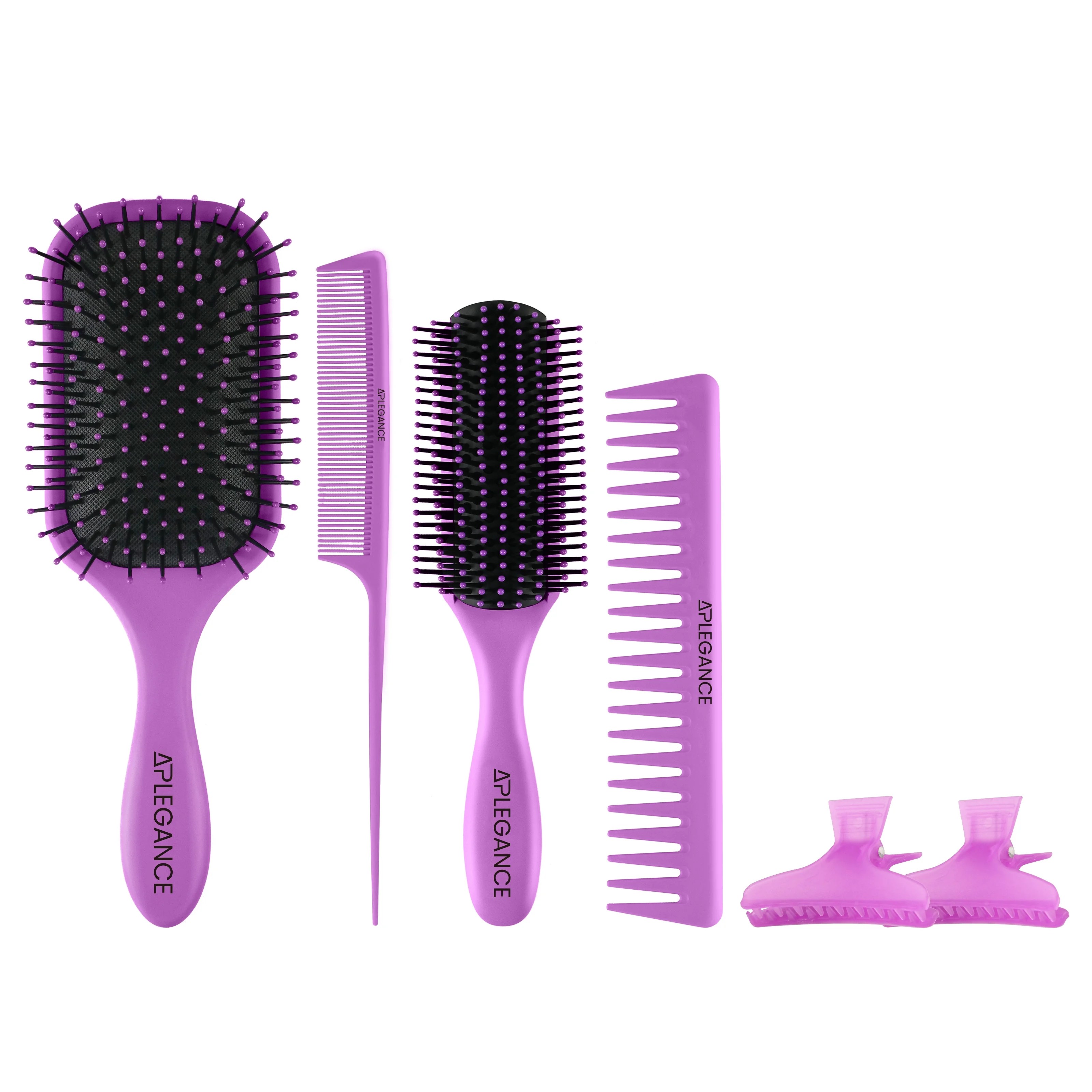 Hair Brush Set 6 Pcs Detangler, Styling Brush, Tail Comb, WideTeeth