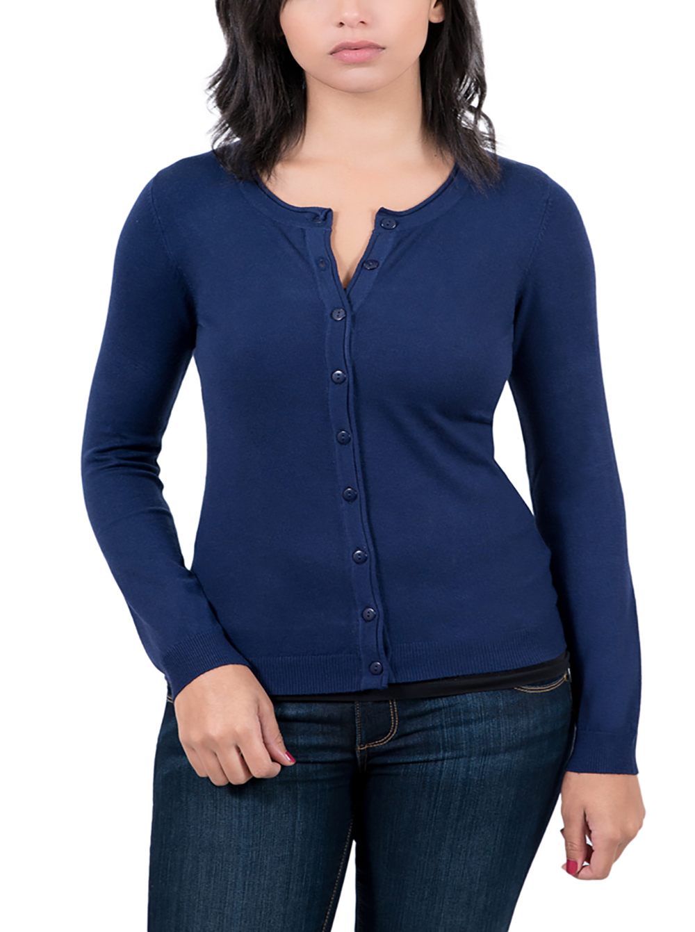 Real Cashmere Navy Blue Crewneck Cardigan Womens Sweater