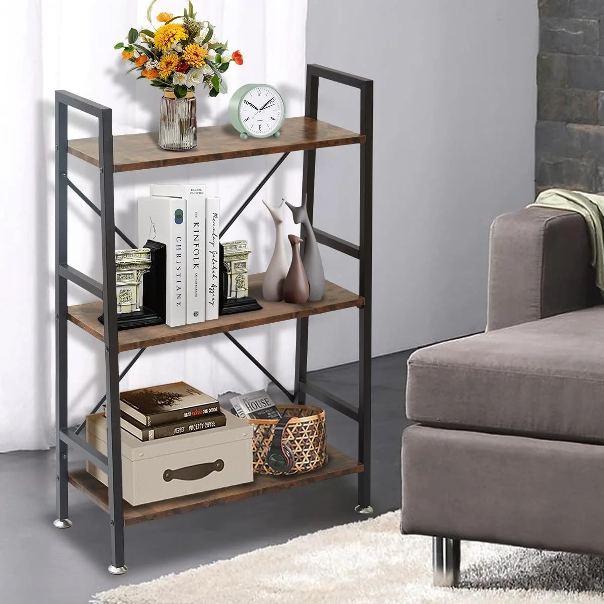 ZXNYH 3 Tier Bookshelf, 37" x 23" x 12.6", 3 Tier Bookcase, Small