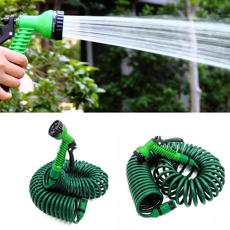 Garden Flexible Coiled Spiral Car Washing Cleaning Water Hose w/ Spray