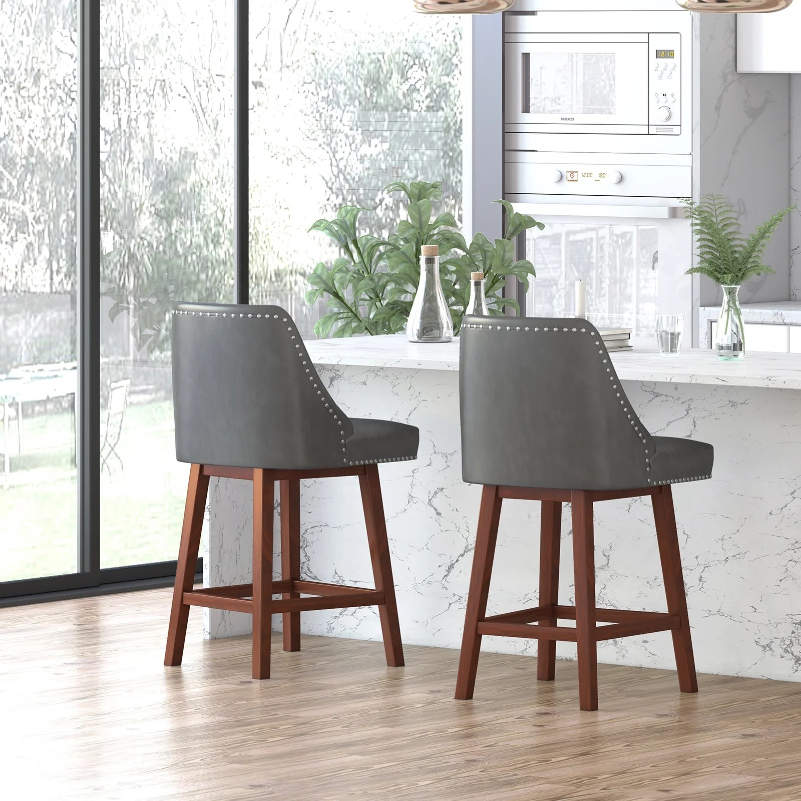 BALUS 360° Swivel Bar Stools , 26" Counter Height Bar Stools with PU
