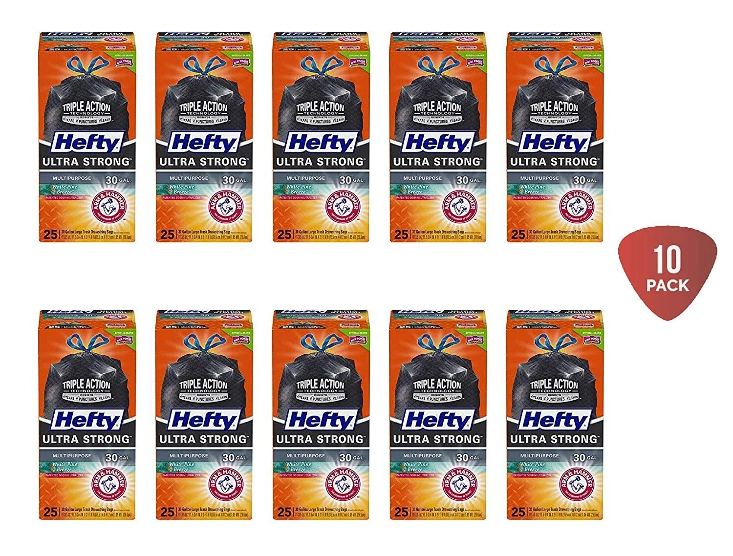 Hefty Ultra Strong Multipurpose Large Black Trash Bags White Pine, 30