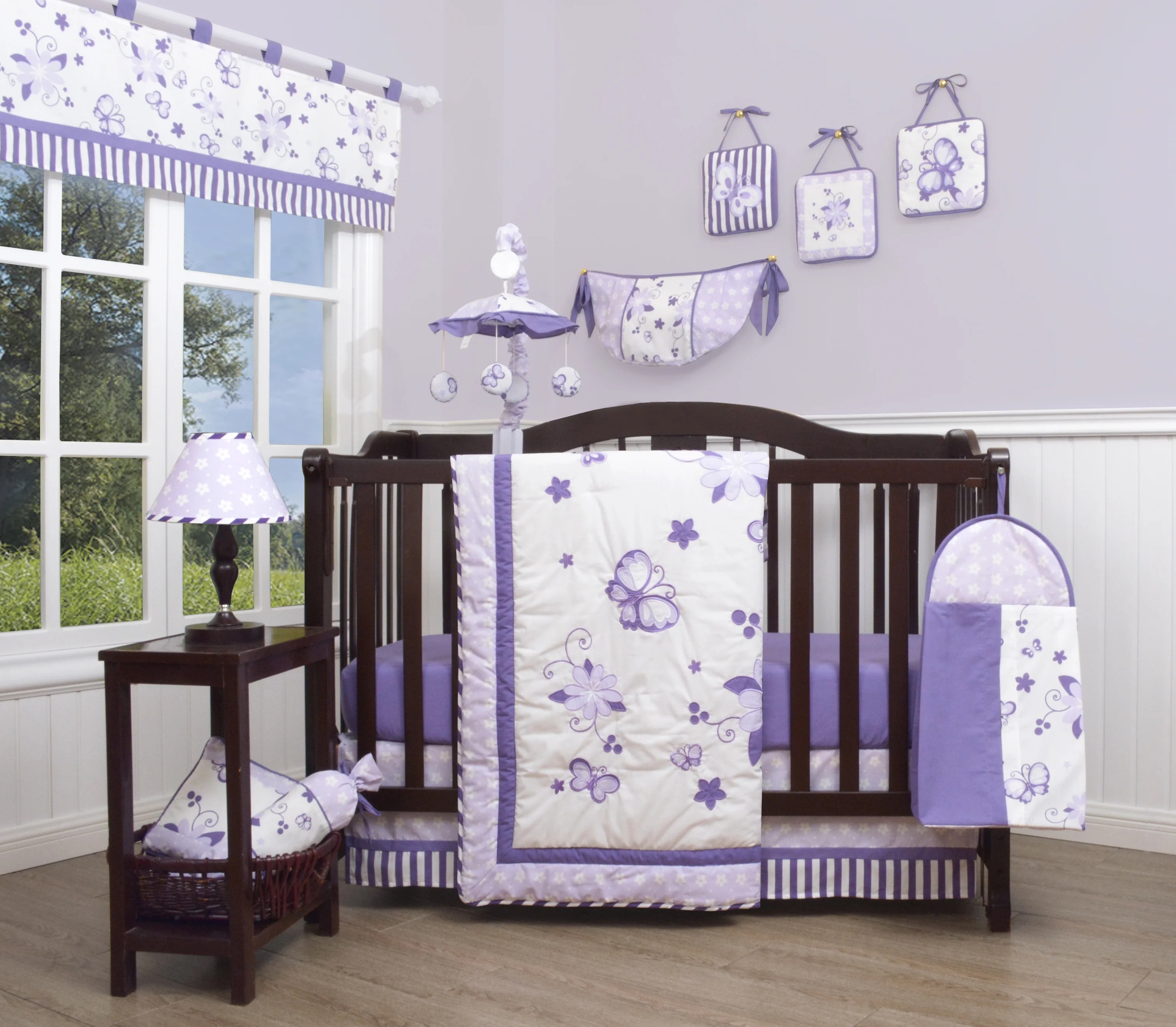 Bumperless 12 Pieces New Lavender Baby Nursery Crib Bedding Set Bumperless 12 Pieces New Lavender Baby Nursery Crib Bedding Set
