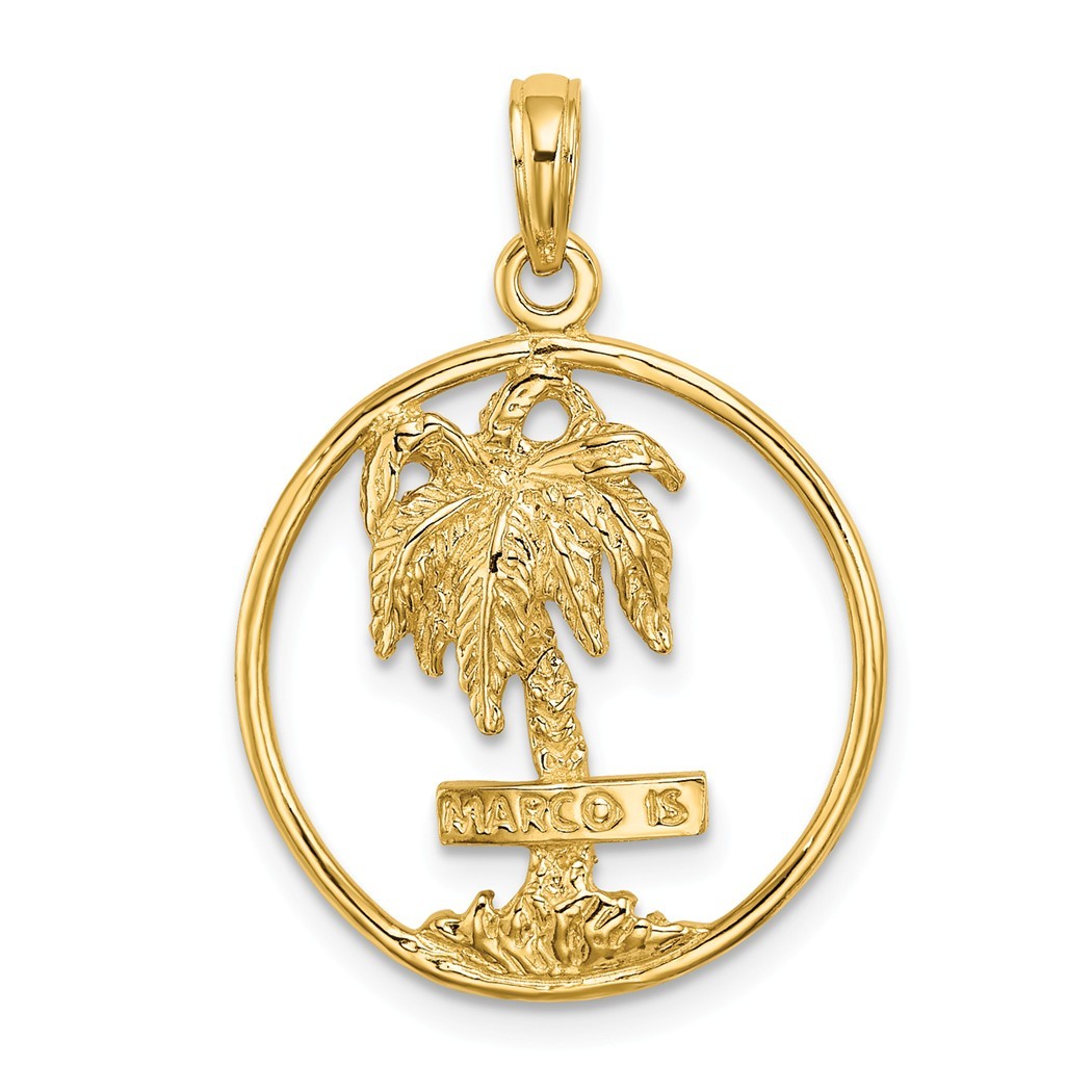 JewelryWeb 14k Gold Marco Island Palm Tree In Round Frame 2 d Charm