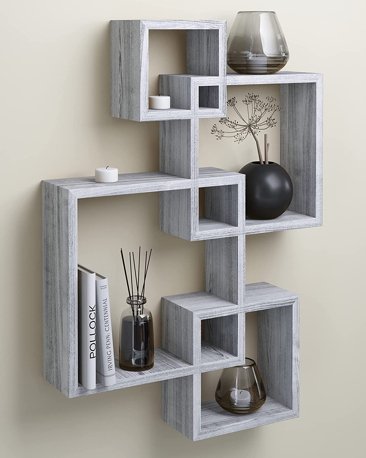 Greenco Decorative Wall Shelving Cube Wall Shelf Intersecting Wall