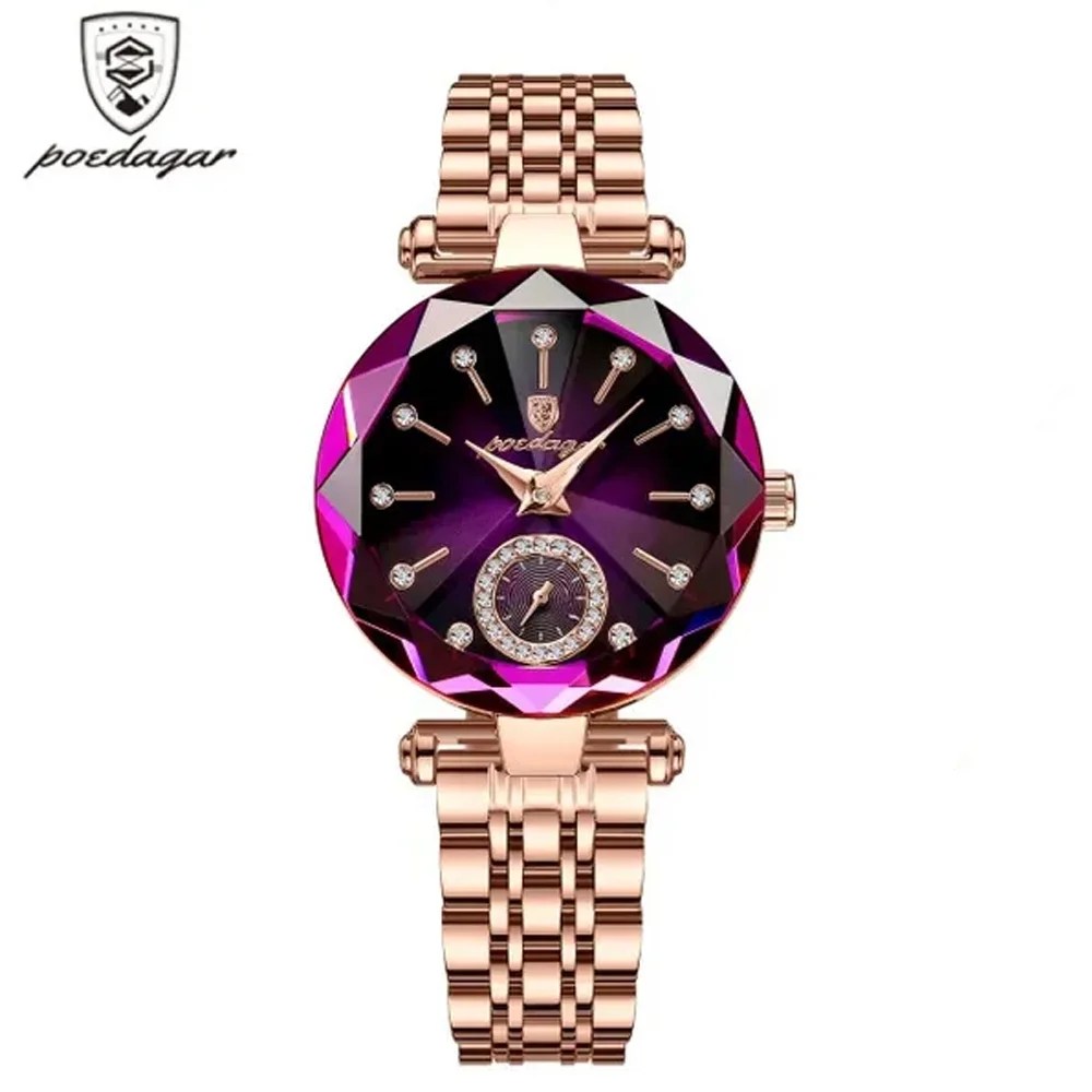 POEDAGAR Watch for Women Luxury Jewelry Design Rose Gold Steel Quartz