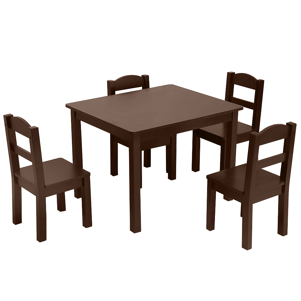 Kids Wood Table and 4 Chairs Set, 5 Piece Rectangle Table and Chair Set