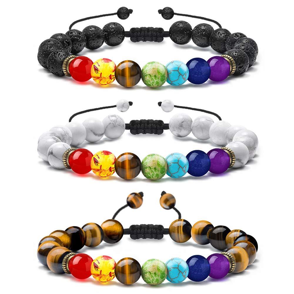 MONOZO MONOZO Bead Chakra Bracelet 7 Chakras 8mm Lava Rock Stone