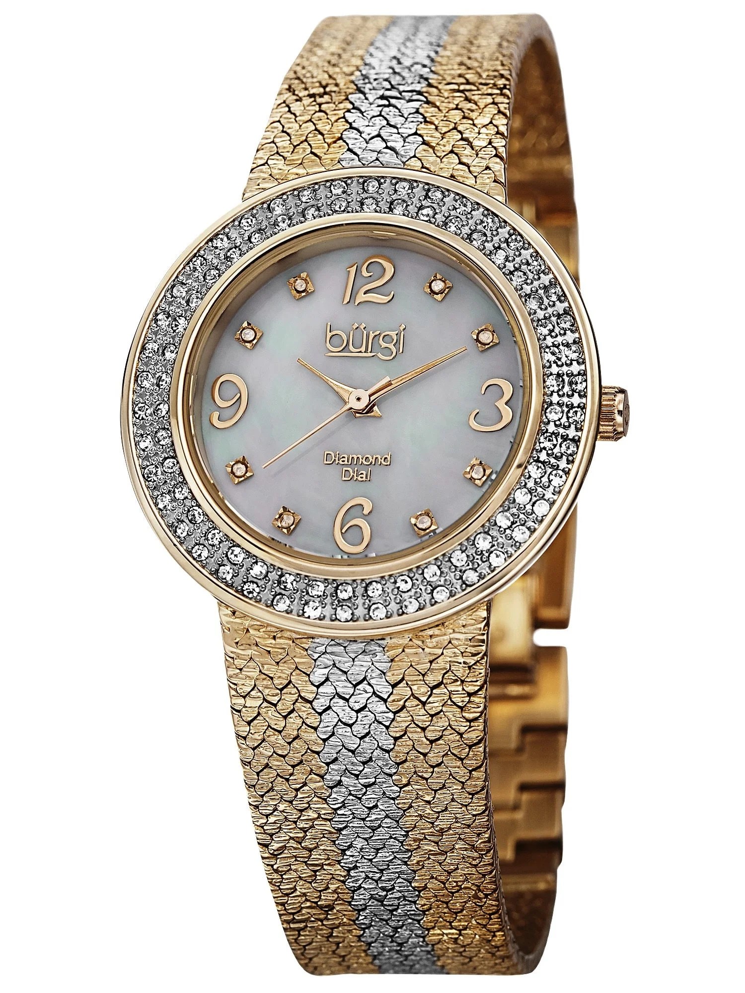 Burgi Burgi Women's Swiss Quartz Diamond Mesh TwoTone Bracelet Watch