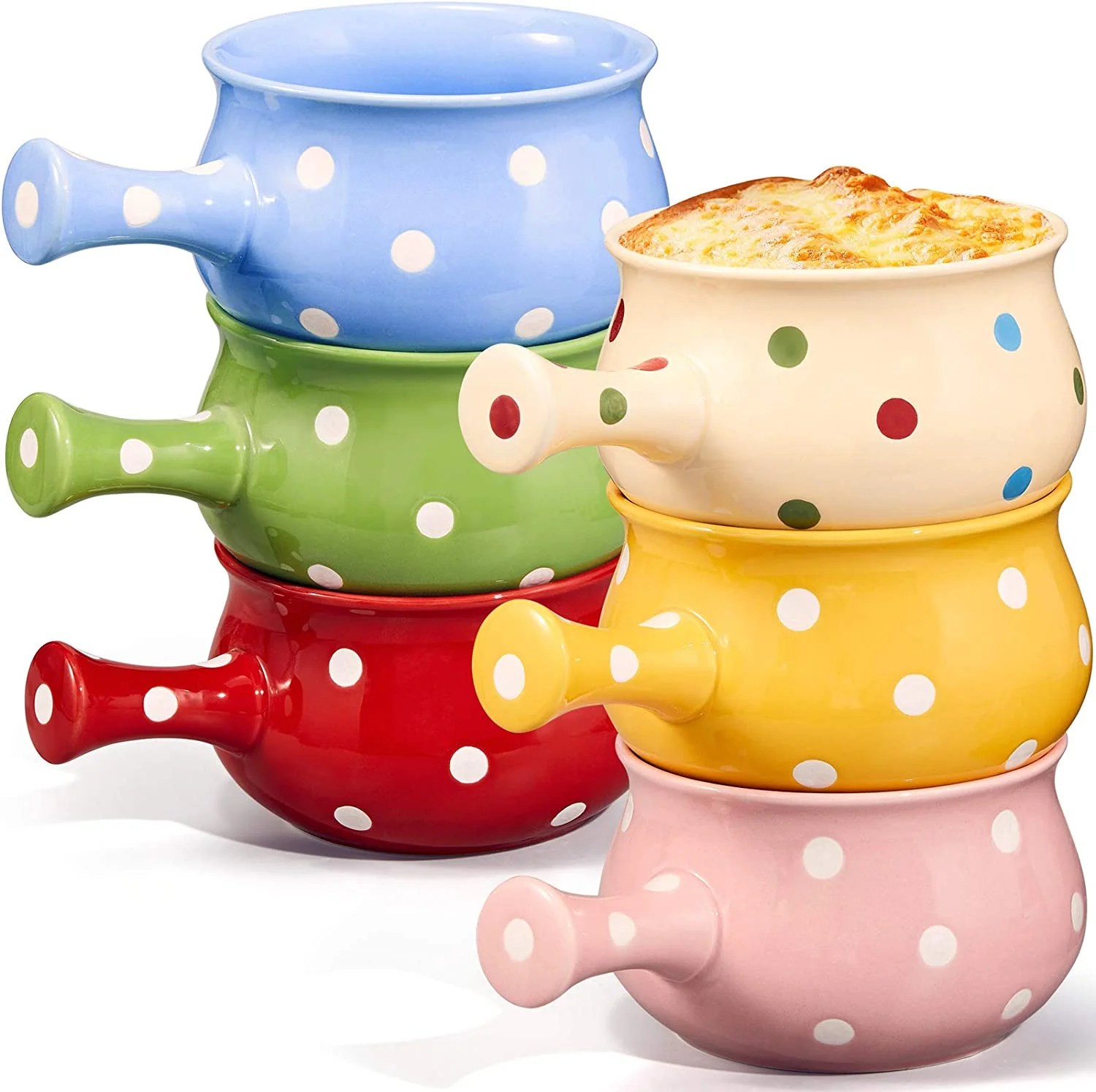 6 Pieces French Onion Soup Bowls with Handles 20 Ounce Ceramic Crocks