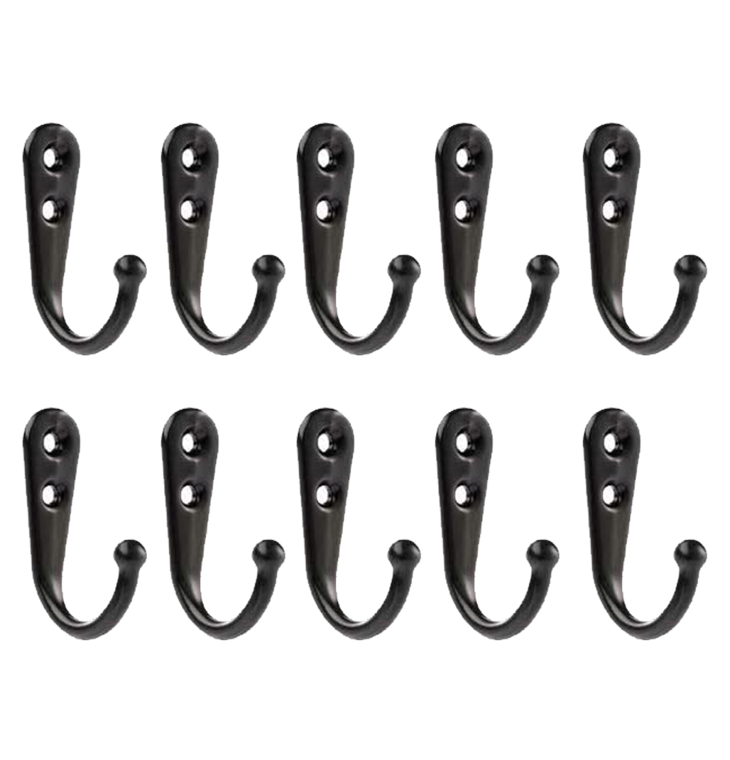 10Pack Heavy Duty Three Coat Hooks, Black Coat Hooks Wall with Screw, Wall Mounted Robe Hook