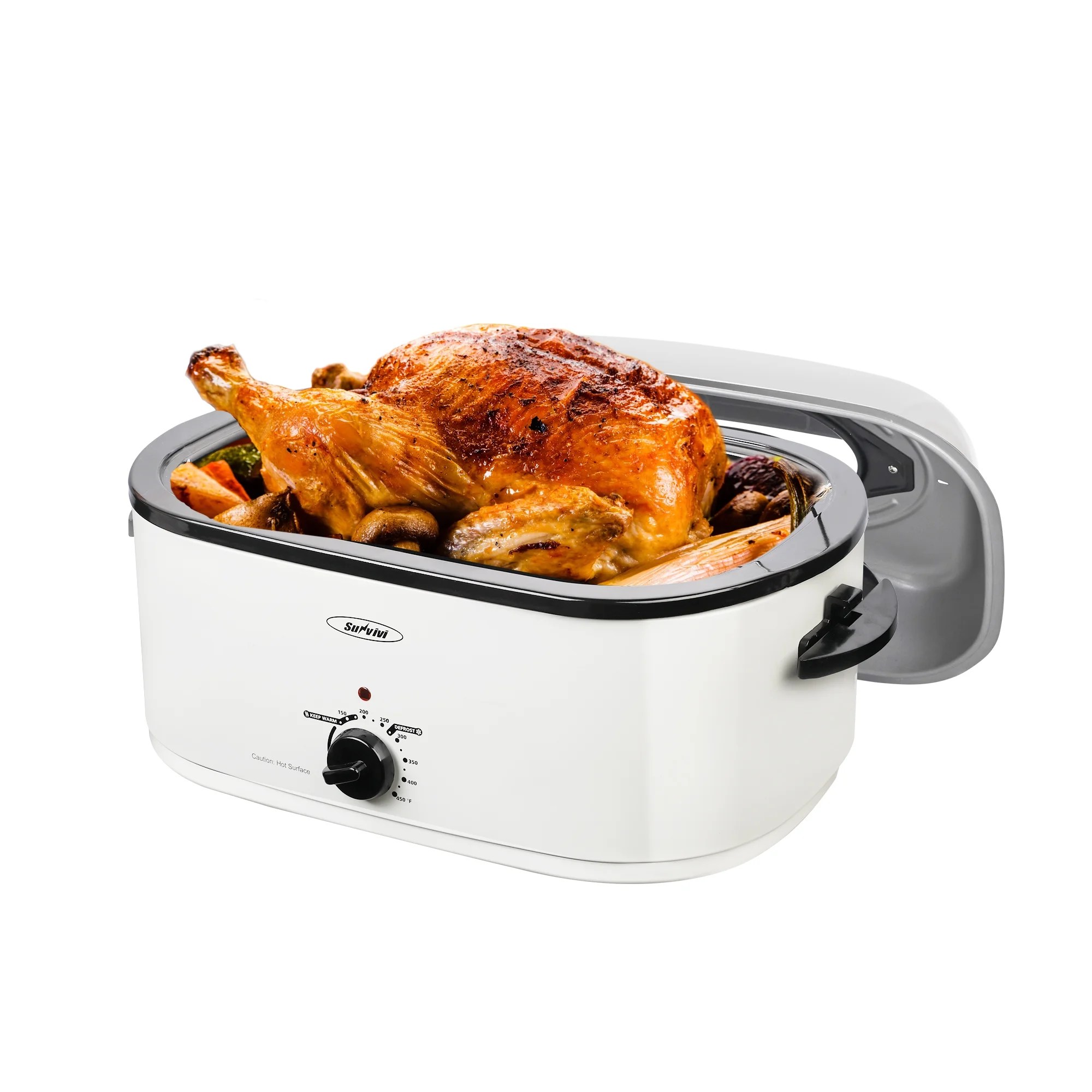Superjoe 24 Quart White Roaster Oven with High Dome SelfBasting Lid