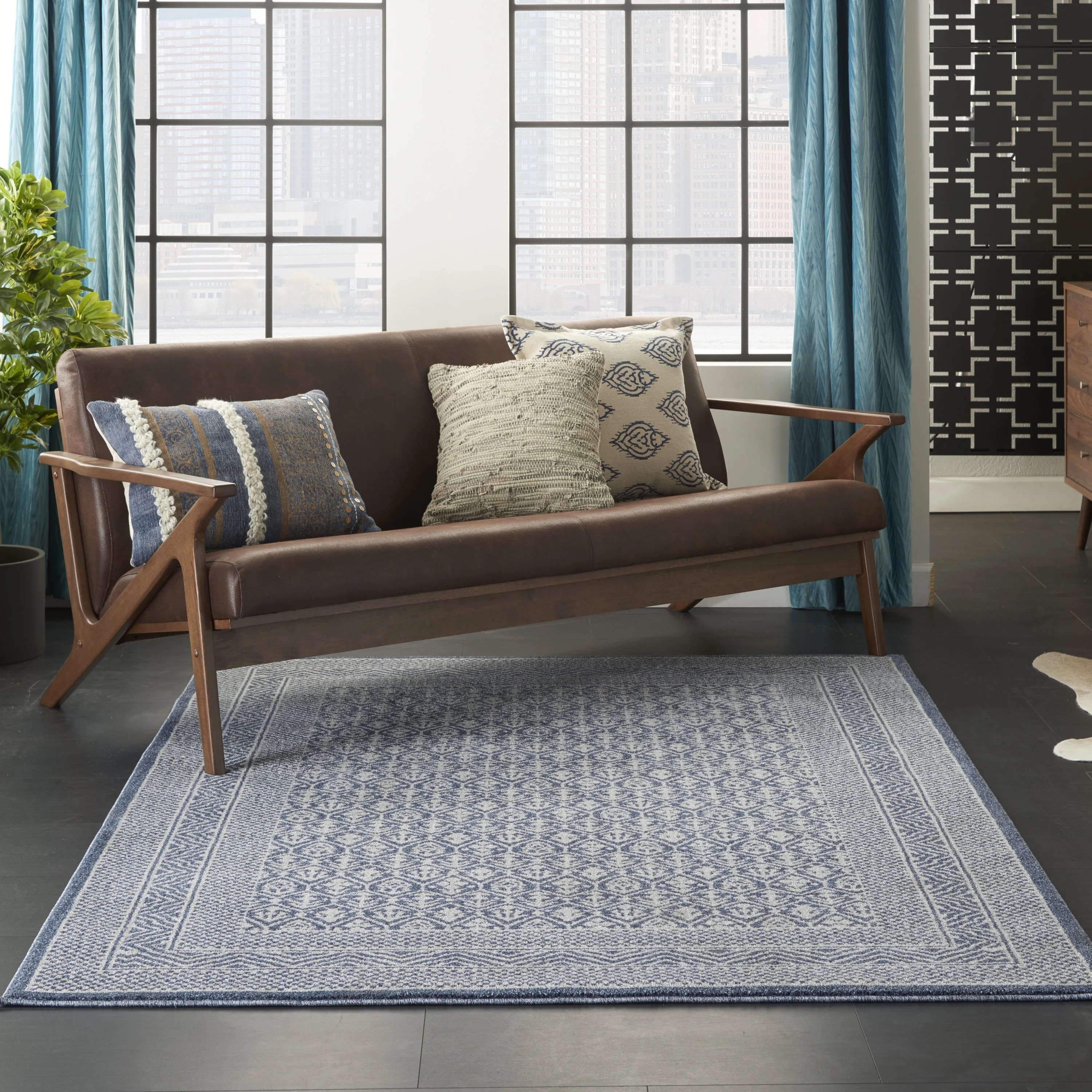 Nourison Royal Moroccan Boho Blue/Grey 5'3" x 7'3" Area Rug, (5' x 7