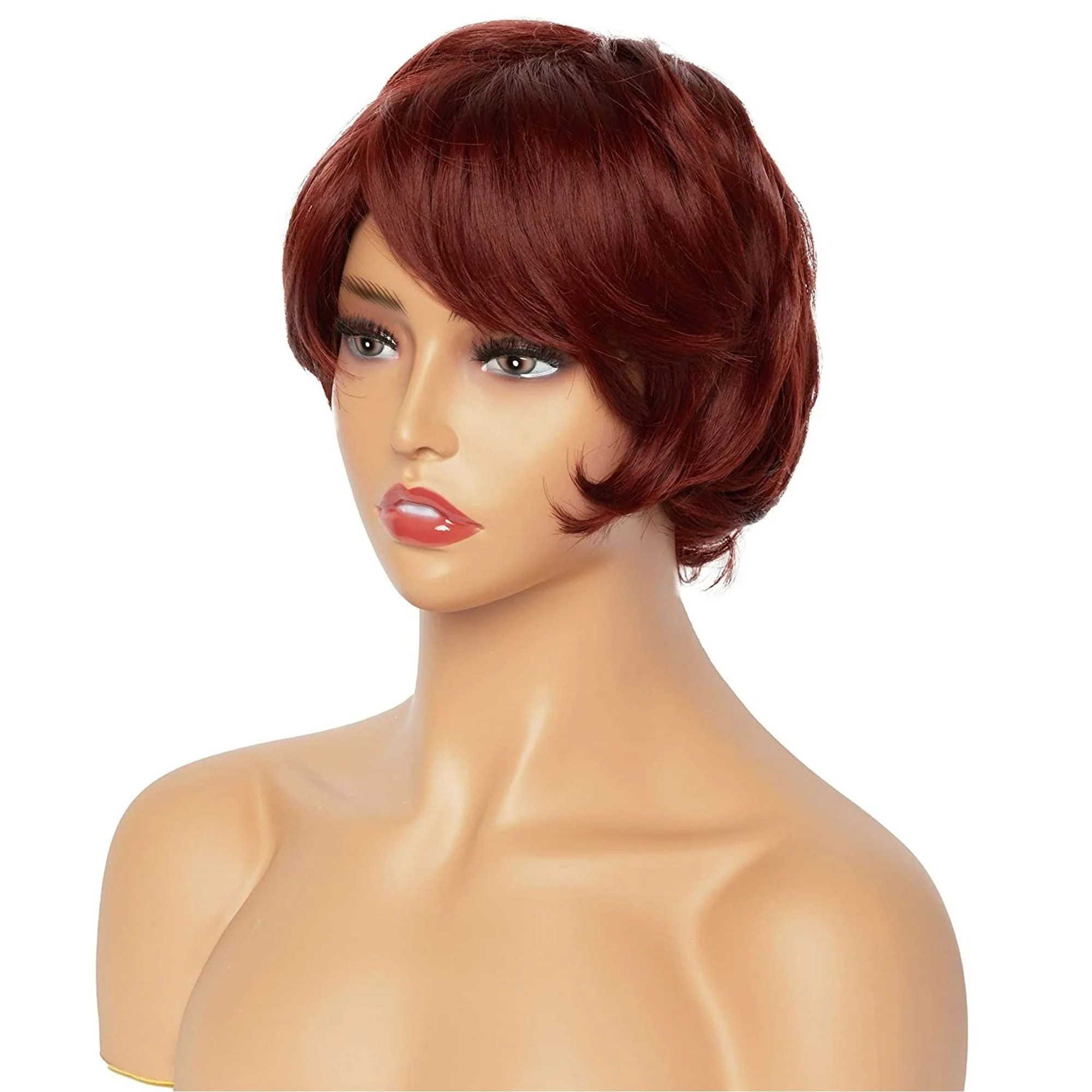 Short Pixie Cut Hair Wig with Bangs for Women, Dark Copper Short Pixie Cut Hair Wig with Bangs for Women, Dark Copper