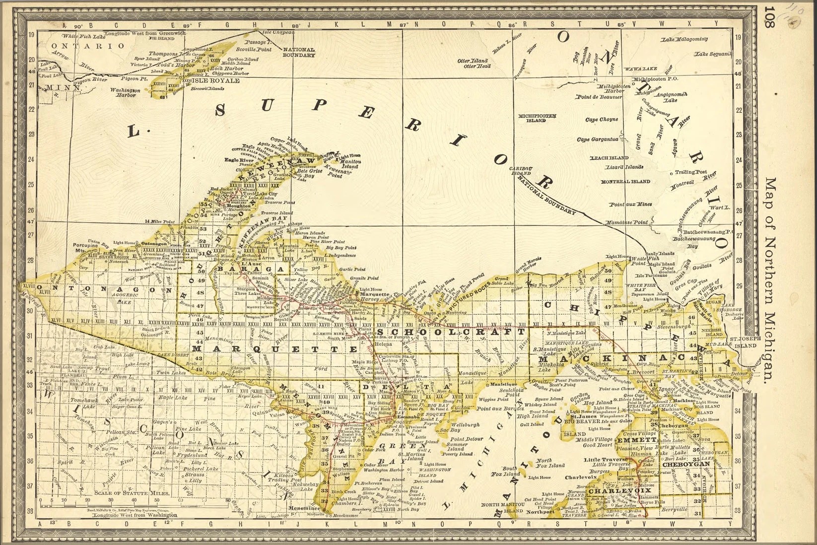 24"x36" Gallery Poster, map of upper peninsula michigan 1881 05_19