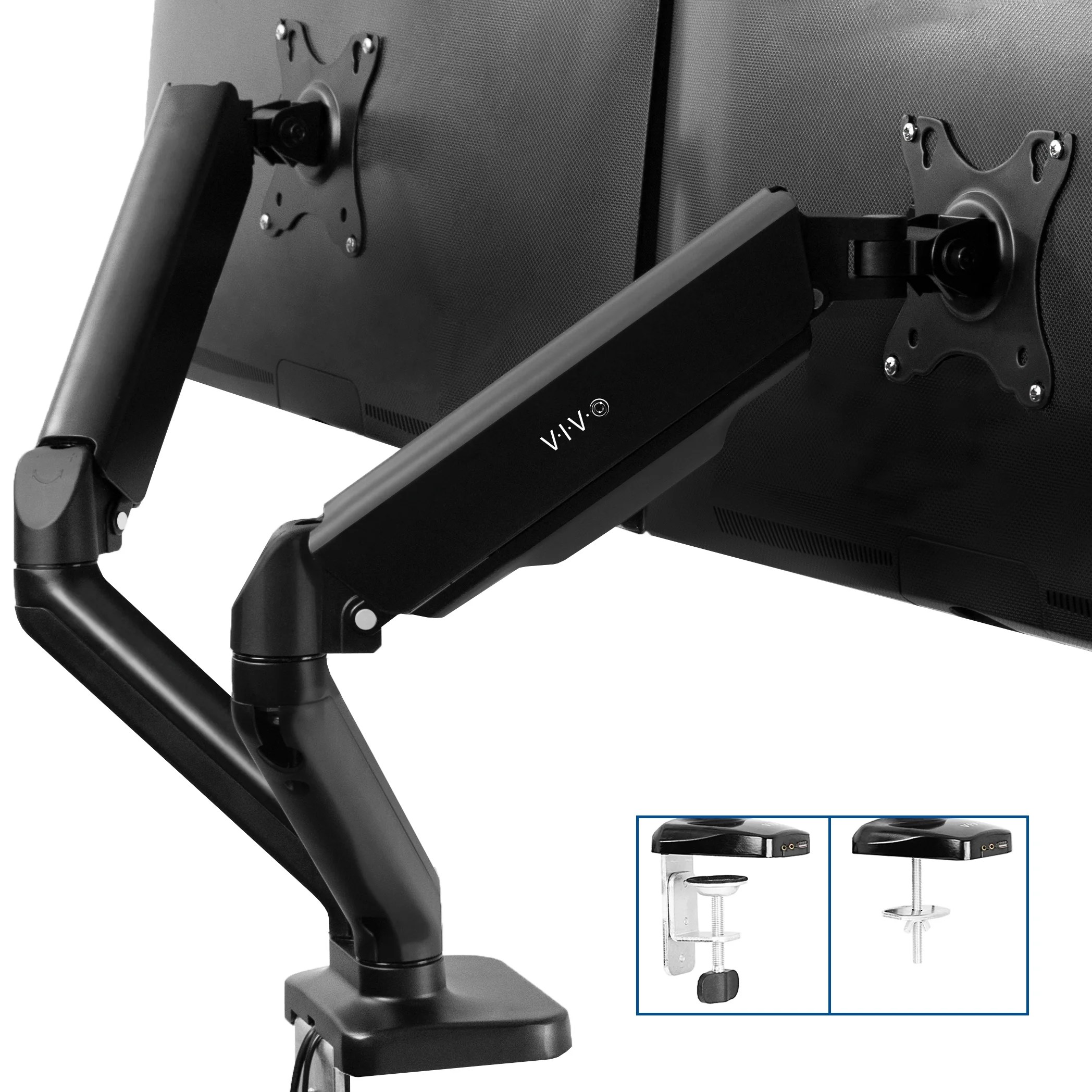 VIVO Dual Monitor Counterbalance Gas Spring Desk Mount Stand w/ USB and Audio Fits Screens up