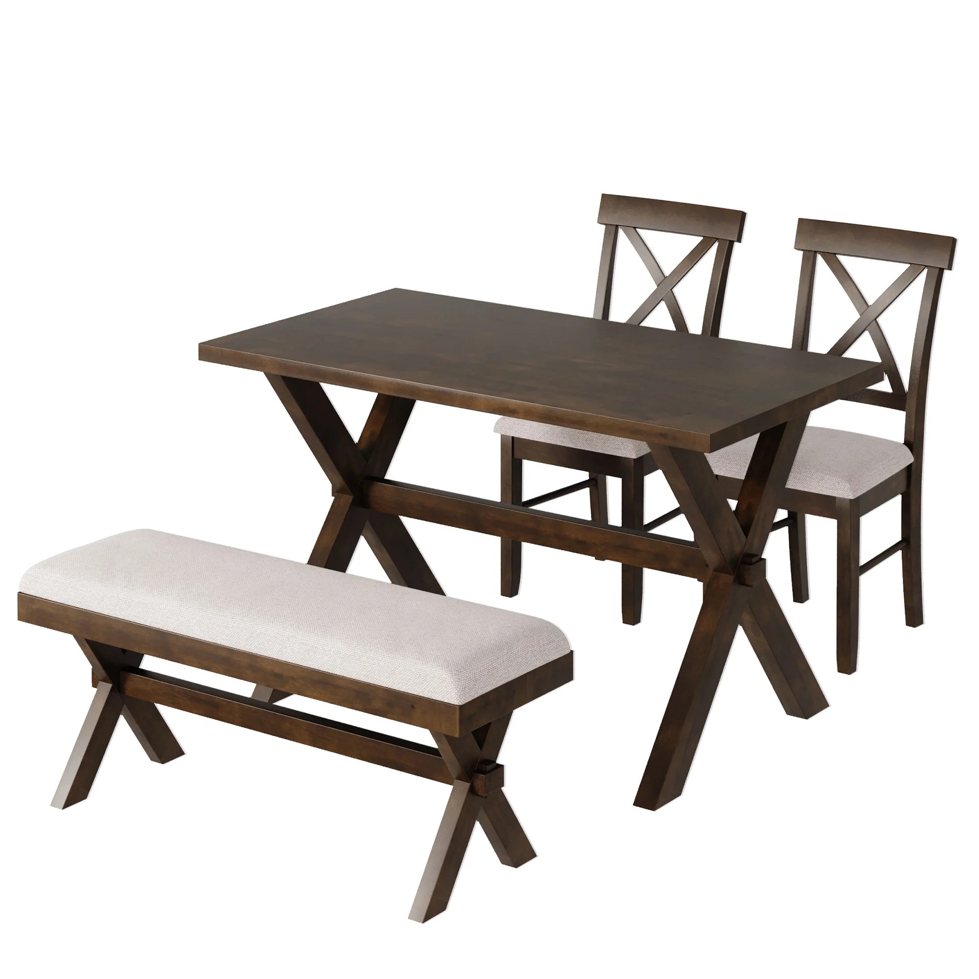 4 Pieces Farmhouse Rustic Wood Kitchen Dining Table Set with