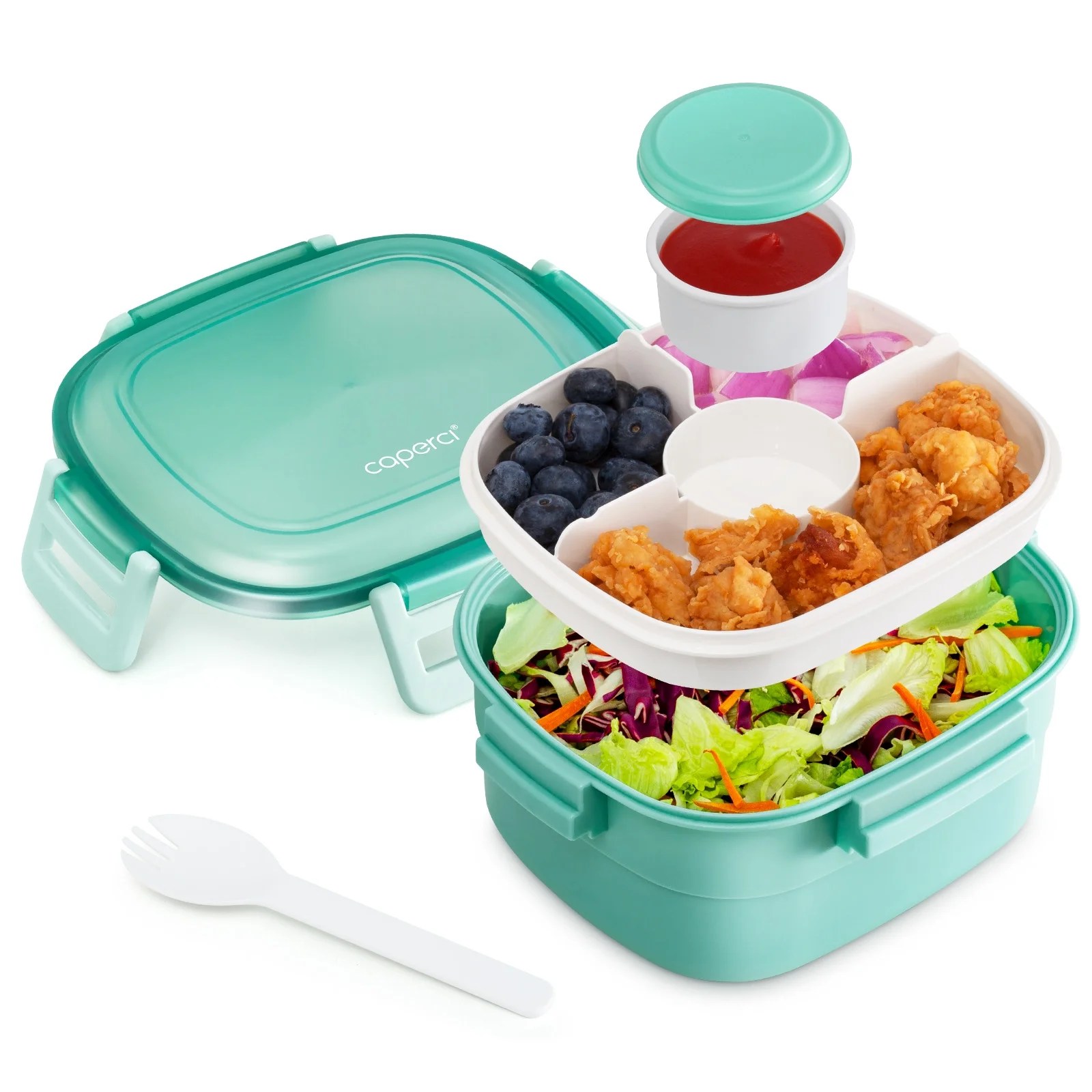 Caperci Leakproof Salad Container for Lunch, Large 55oz Salad Bowl