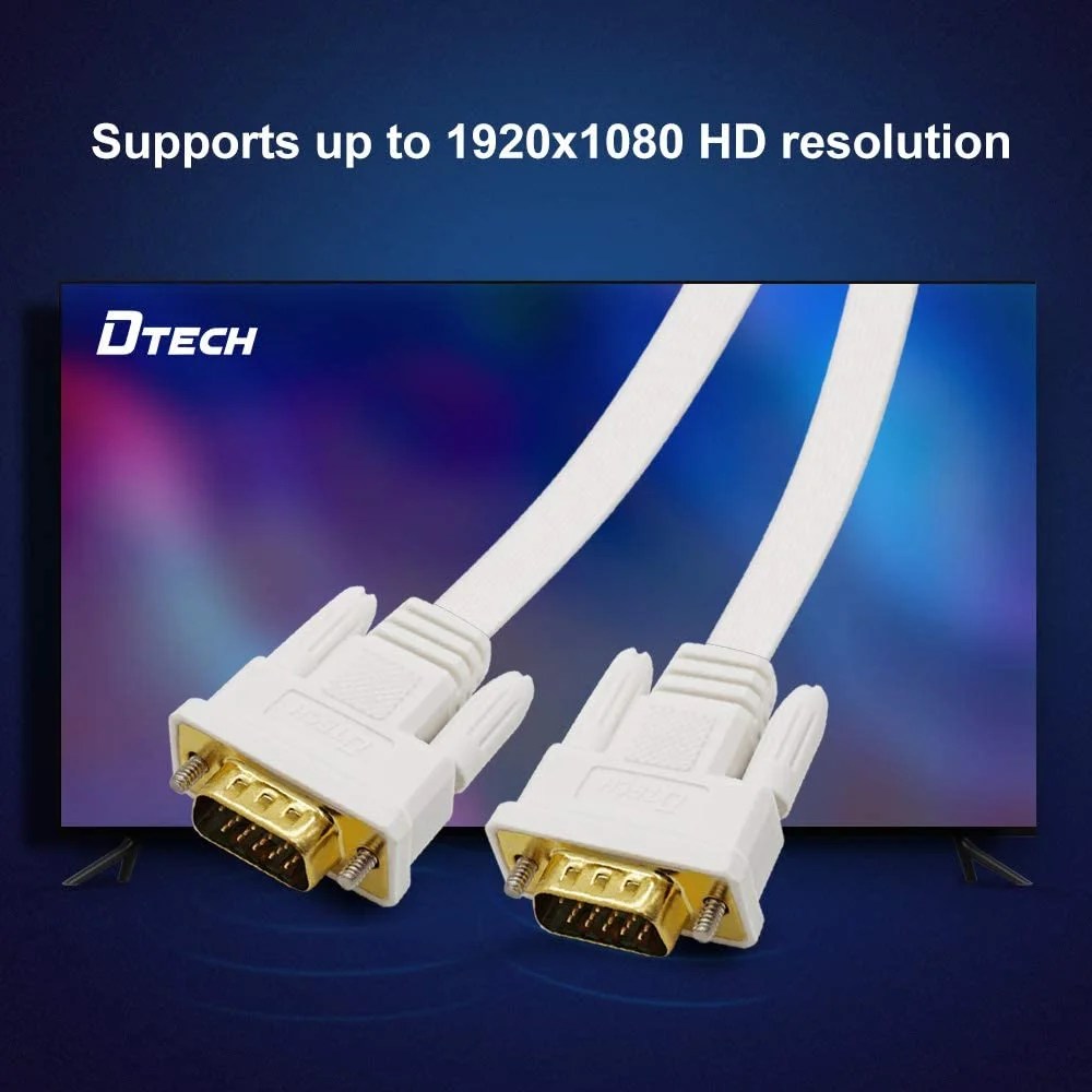 Slim Flat 33 Feet VGA Cable Male to Male Computer Monitor Cord High Resolution 1080p White