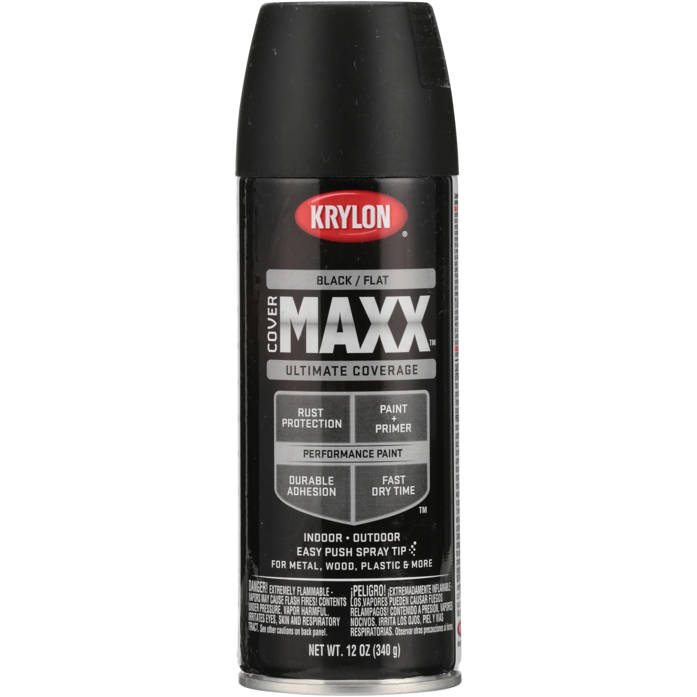 Krylon COVERMAXX Ultimate Coverage Flat Spray Paint, Black, 12 Oz