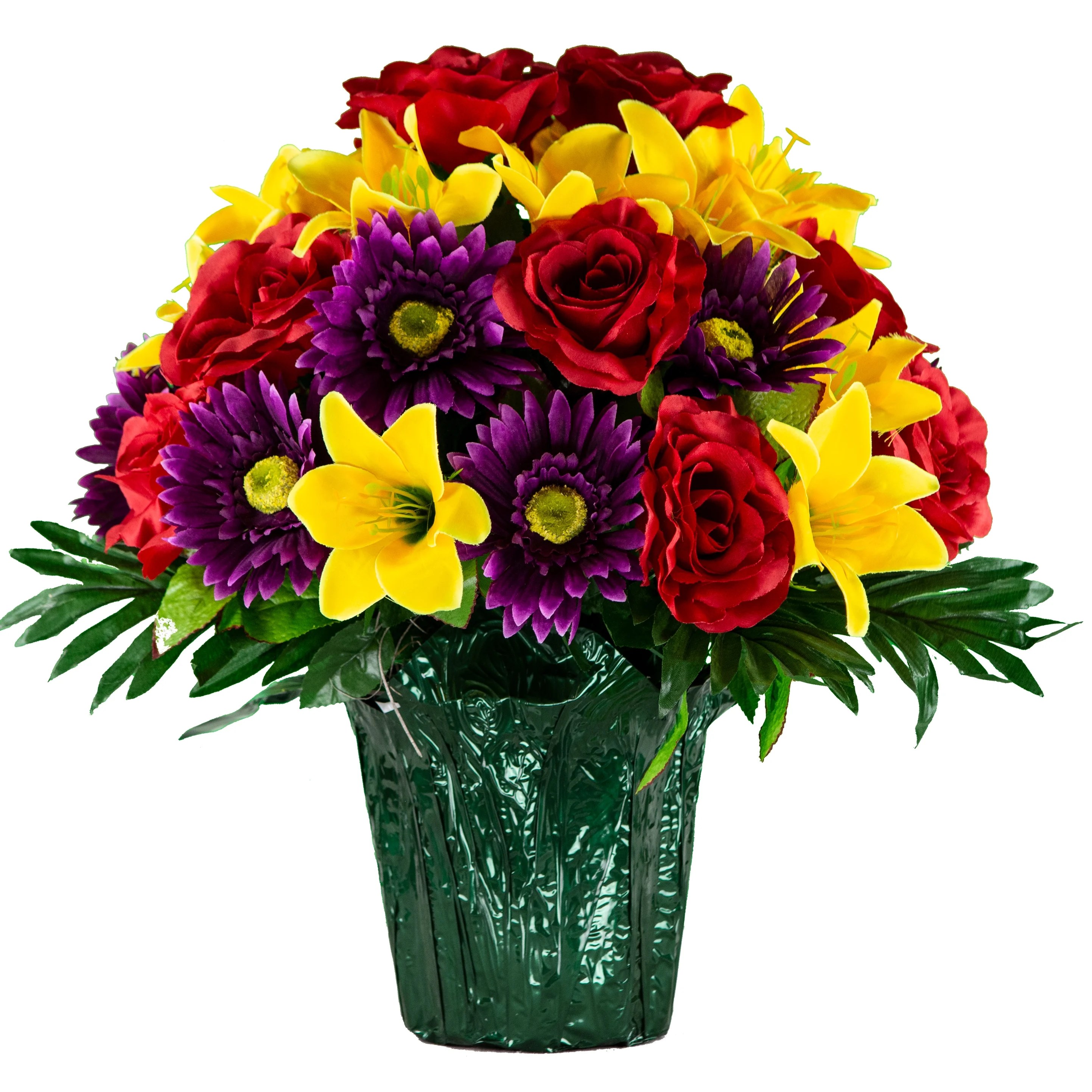 Sympathy Silks Artificial Flowers Pot Decoration Red Roses Purple Daisy Yellow Lily Flower Pot