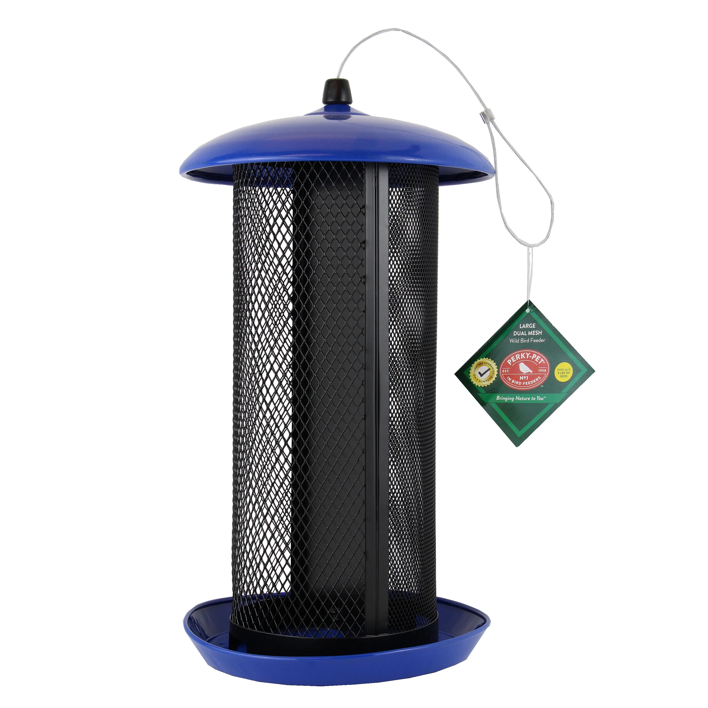 PerkyPet Blue Large Dual Mesh Wild Bird Tube Seed Feeder, 8 lb Capacity