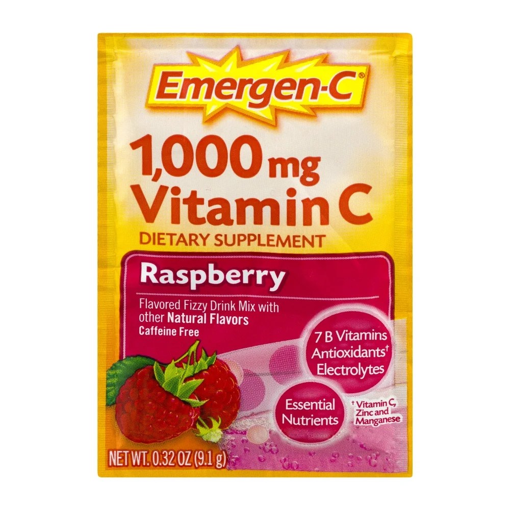EmergenC Raspberry Vitamin C Dietary Supplement Fizzy Drink Mix, 1000