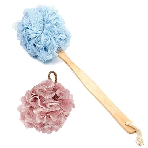 Shower Loofah, Bath Sponge Set Includes 1 Long Handled Back Scrubber