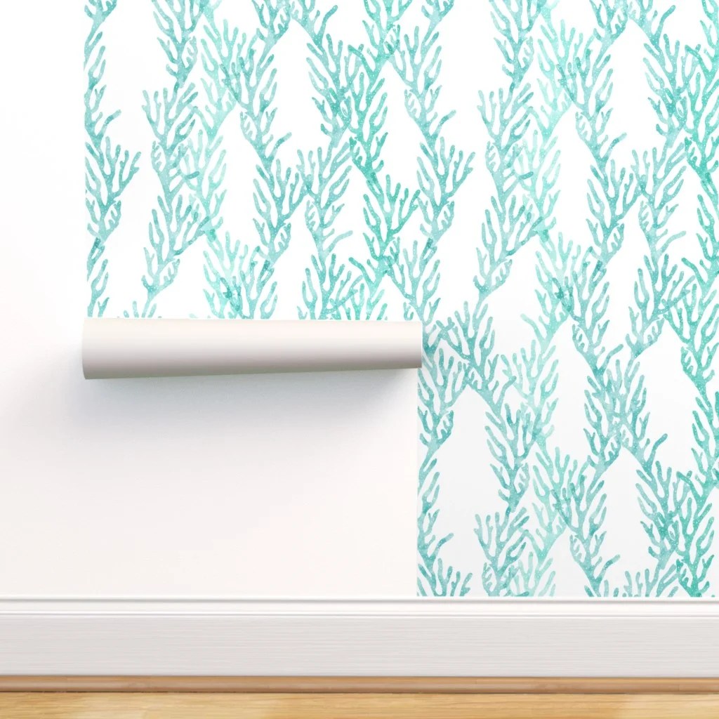 PeelandStick Removable Wallpaper Coral Ocean Teal Aqua Trendy Mermaid