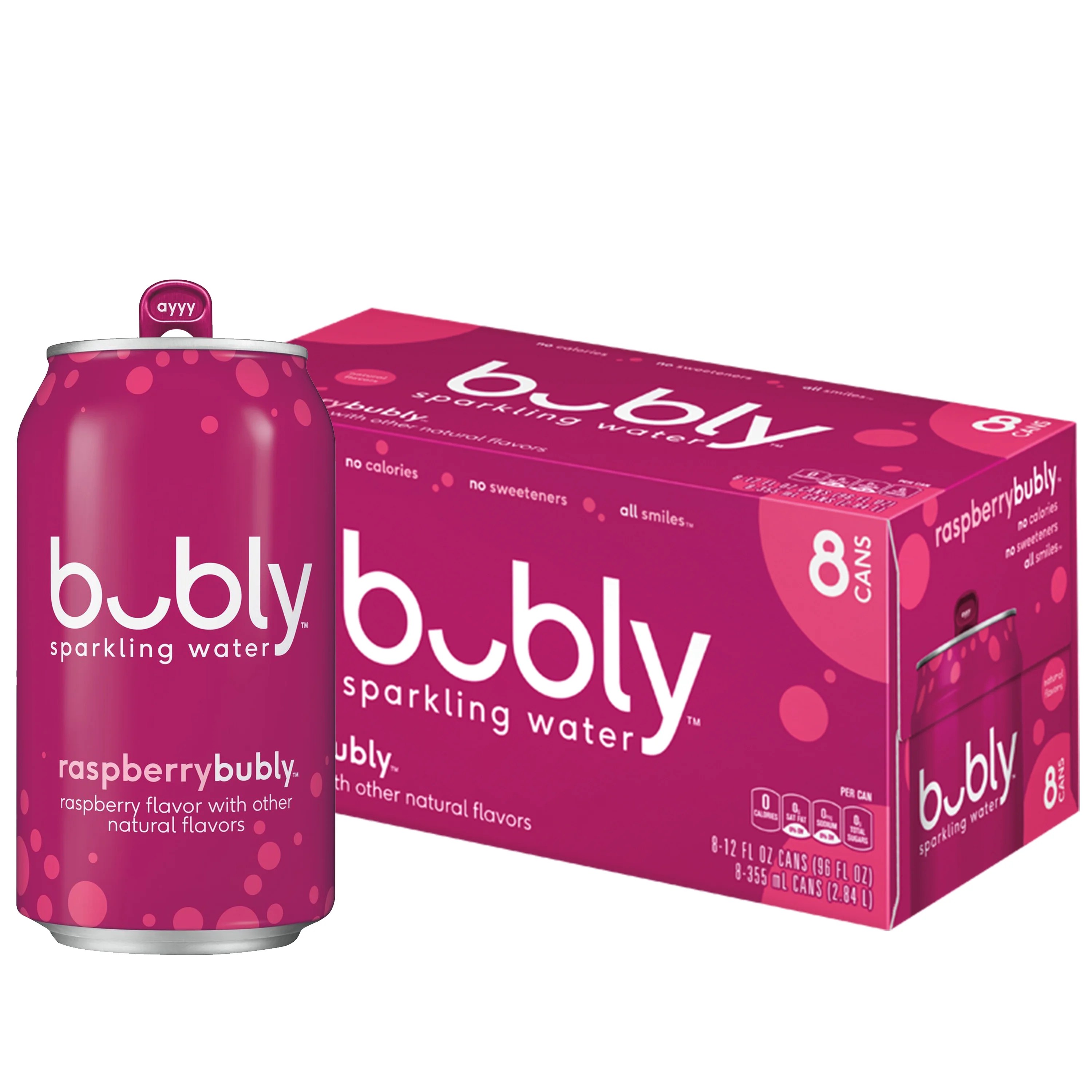 bubly Raspberry Flavored Sparkling Water, 12 oz, 8 Pack Cans