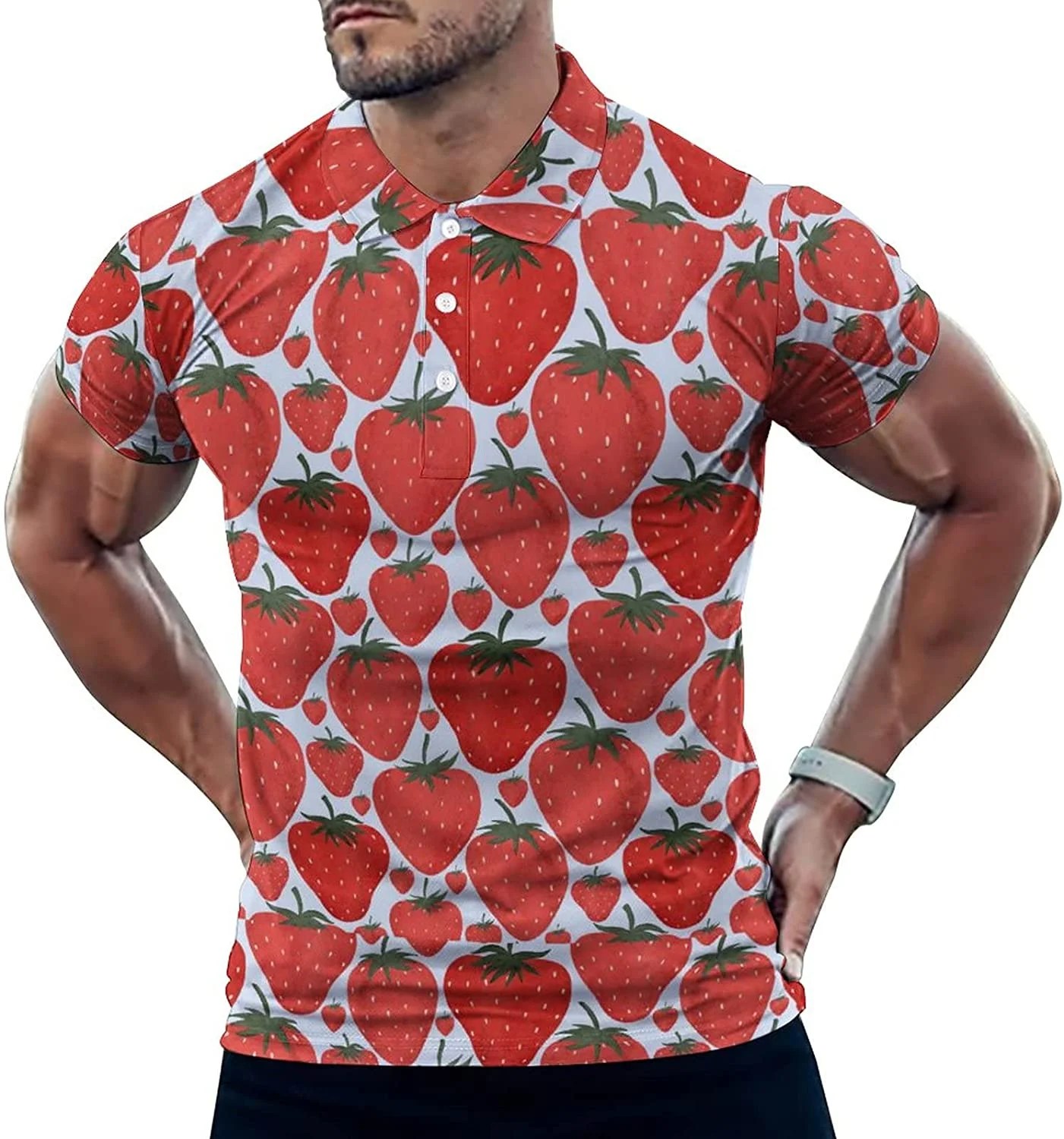 Strawberries Men's T Shirt Short Sleeve Casual PoloShirt Tee Shirts