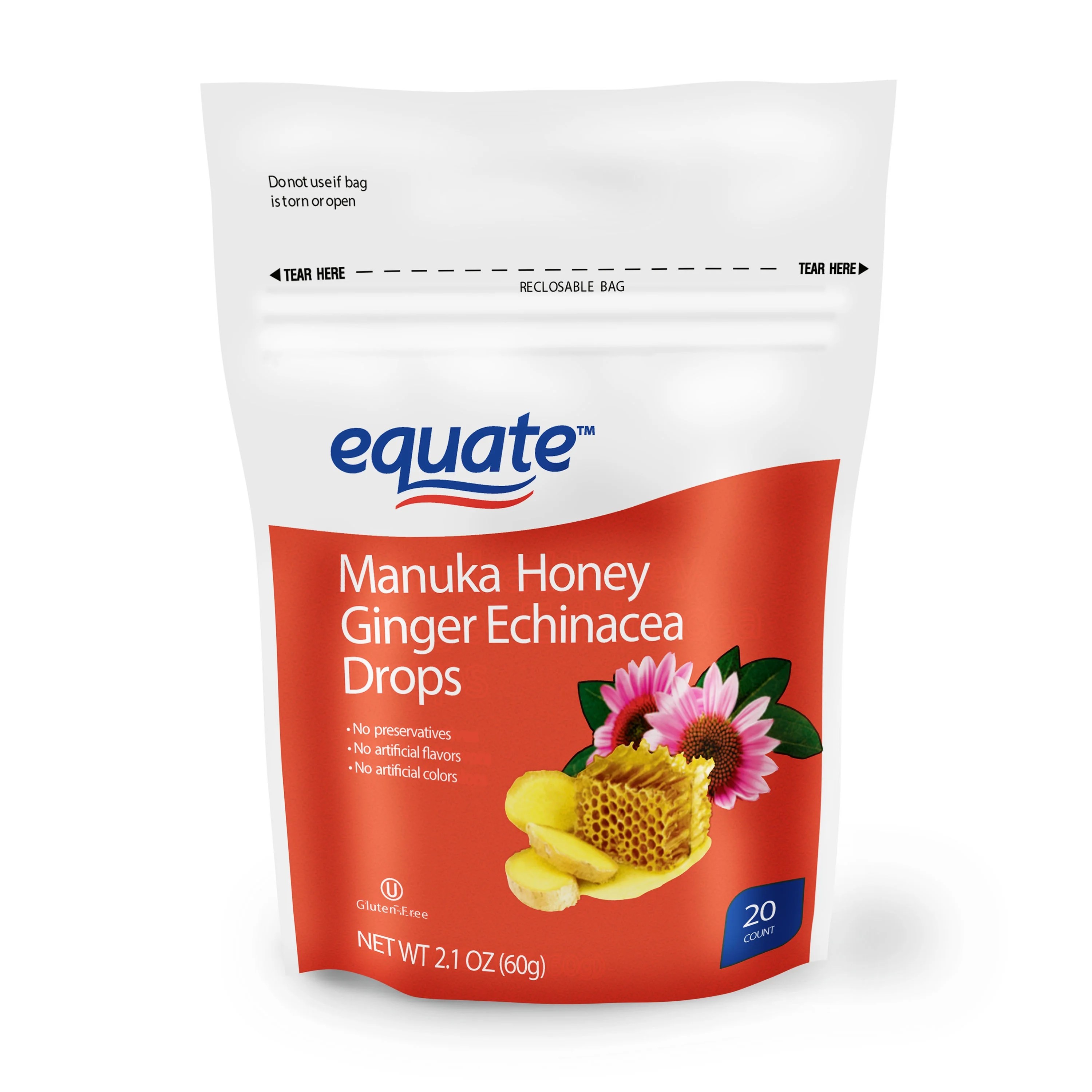 Equate Manuka Honey Ginger Echinacea Sore Throat Drops, 20 Count