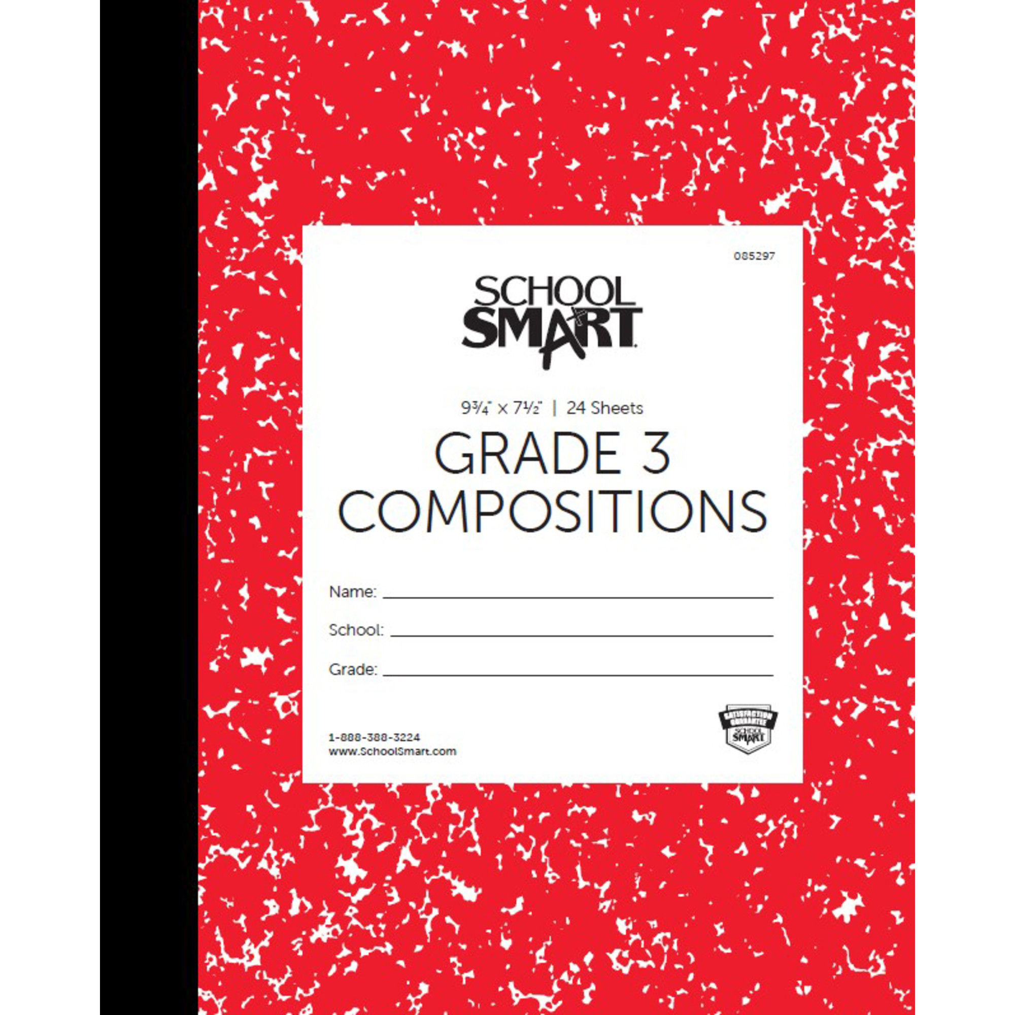 School Smart SkipALine Ruled Composition Book, Grade 3, Red, 48 Pages