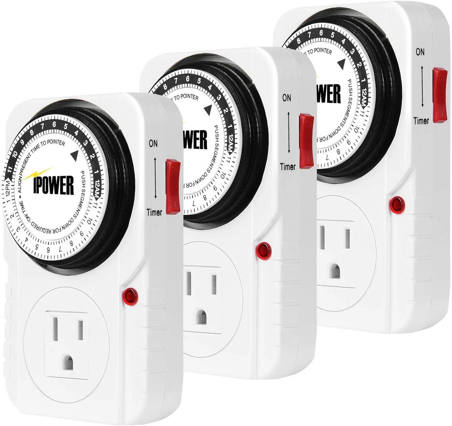 iPower 24 Hour Plugin Mechanical Electric Outlet Timers Switch