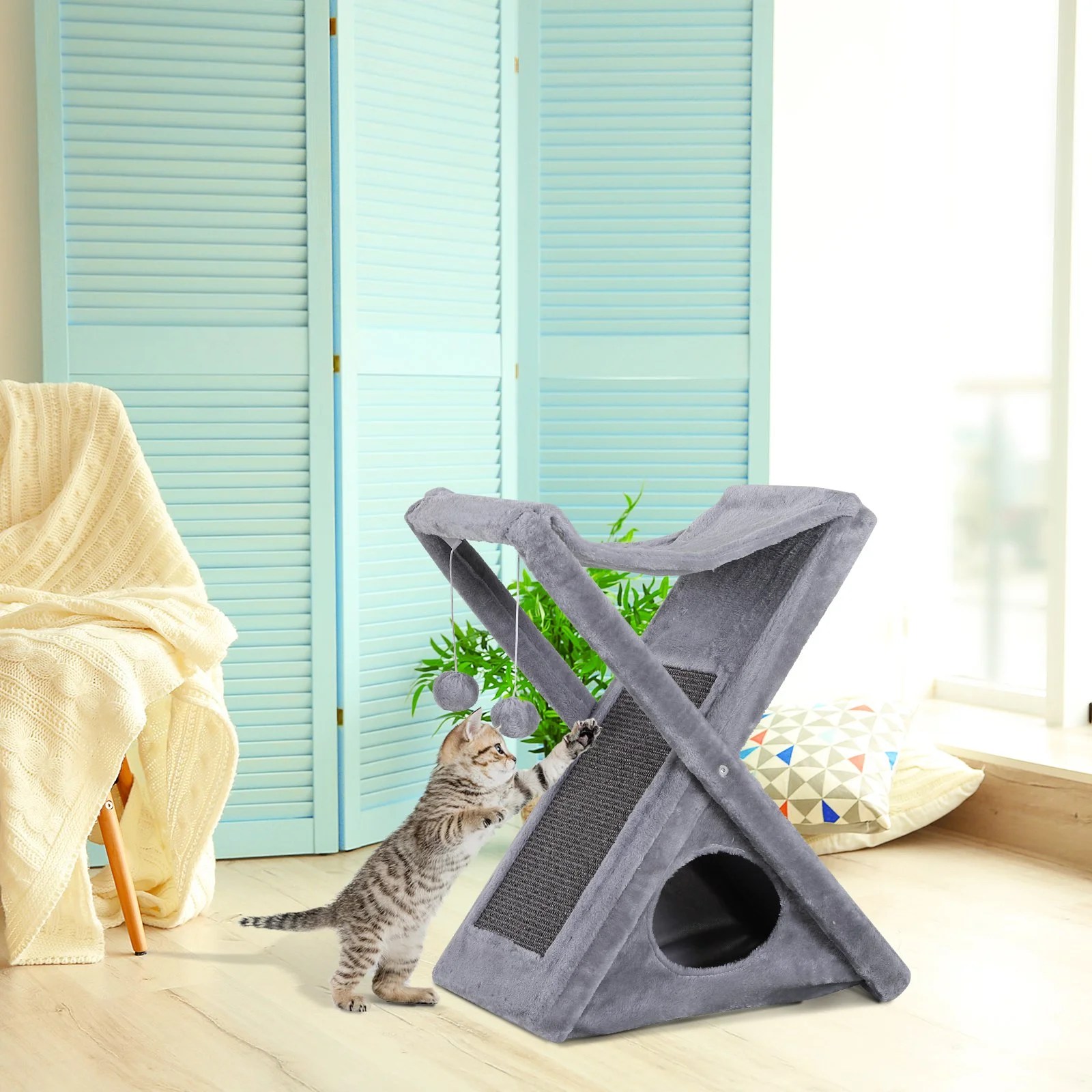 FoldandStore Cat Tower Kitty Activity Tree Center Scratcher Cave