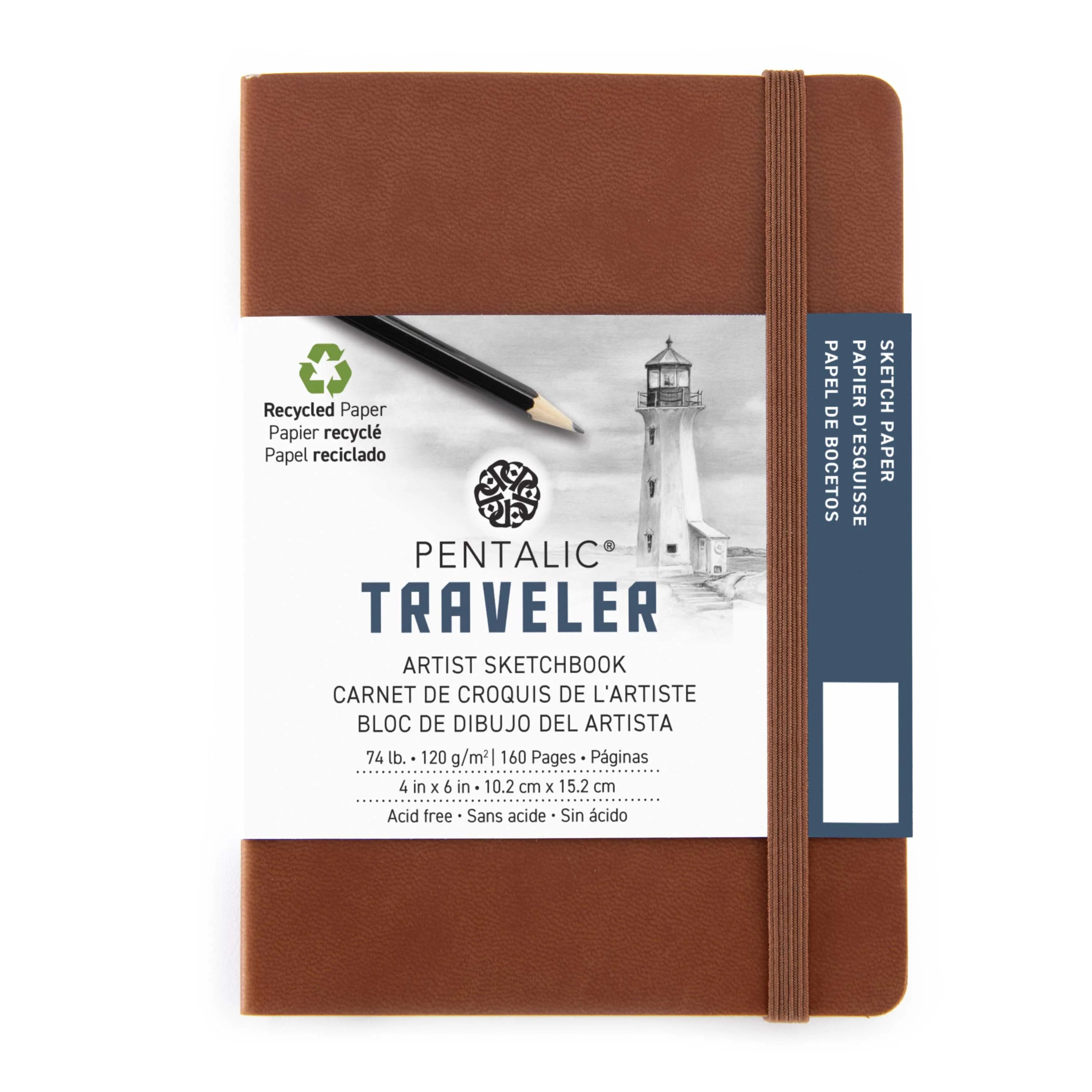 Pentalic 4" x 6" Brown Traveler Artist Journal, Drawing Sketchbook, 160