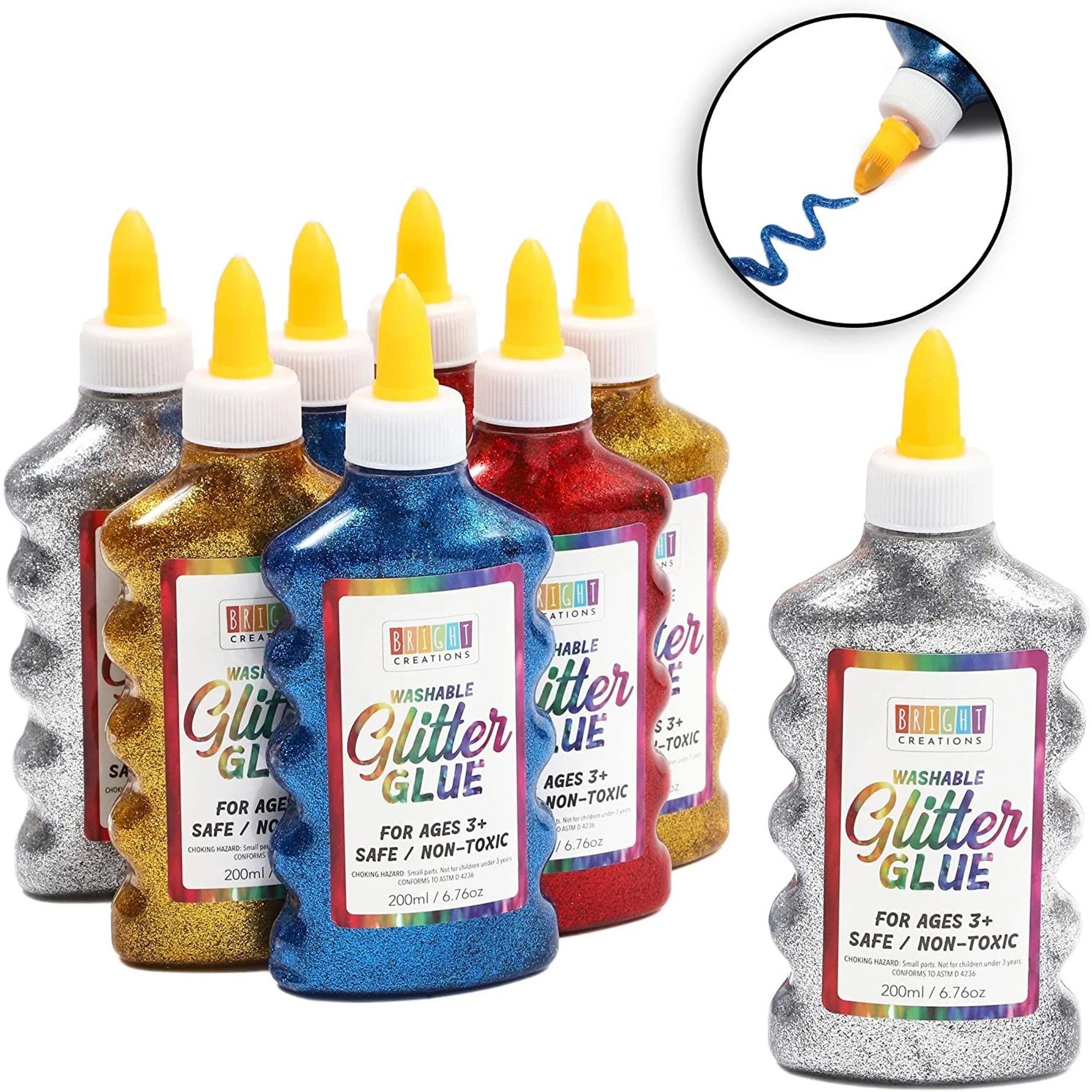 8 Pack 6.8oz Washable Metallic Glitter Glue Set for Art and DIY Craft