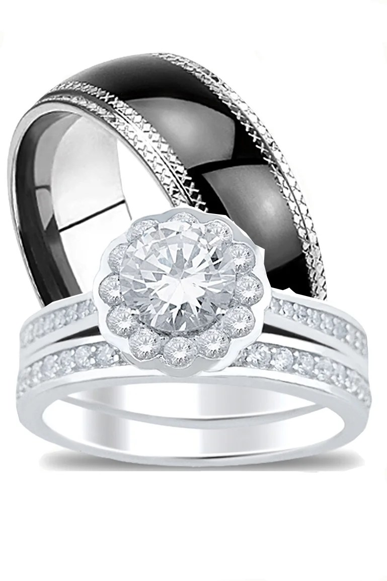 LaRaso & Co Matching Wedding Rings for Him and Her Halo