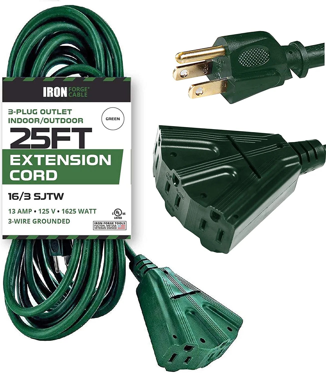 25 foot Extension cord pass through electrical garden 3 prong outlet