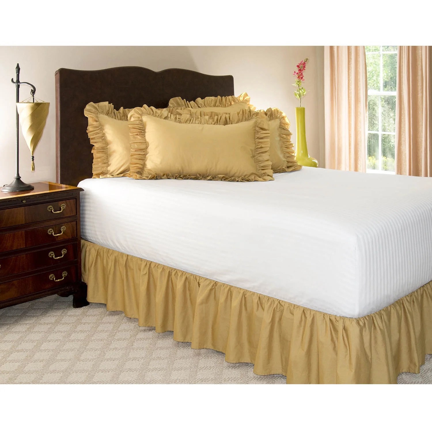 shop bedding ruffled bed skirt (twin xl, gold) 14 inch drop dust ruffle with platform, wrinkle