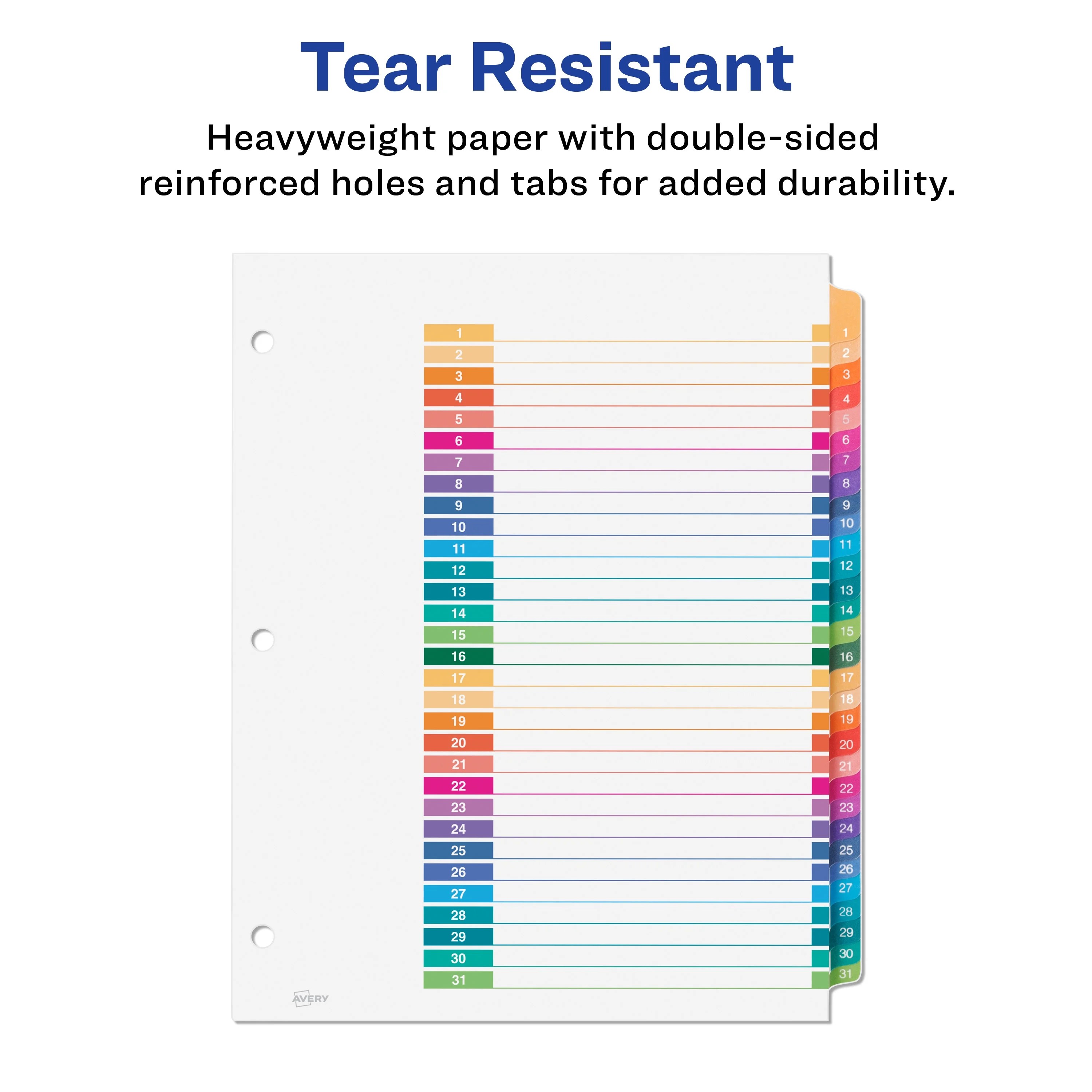 Avery Ready Index 31 Tab Binder Dividers, Customizable Table Of Contents, Classic Multicolor Tabs, 3 Sets (44129) - Walmart.com