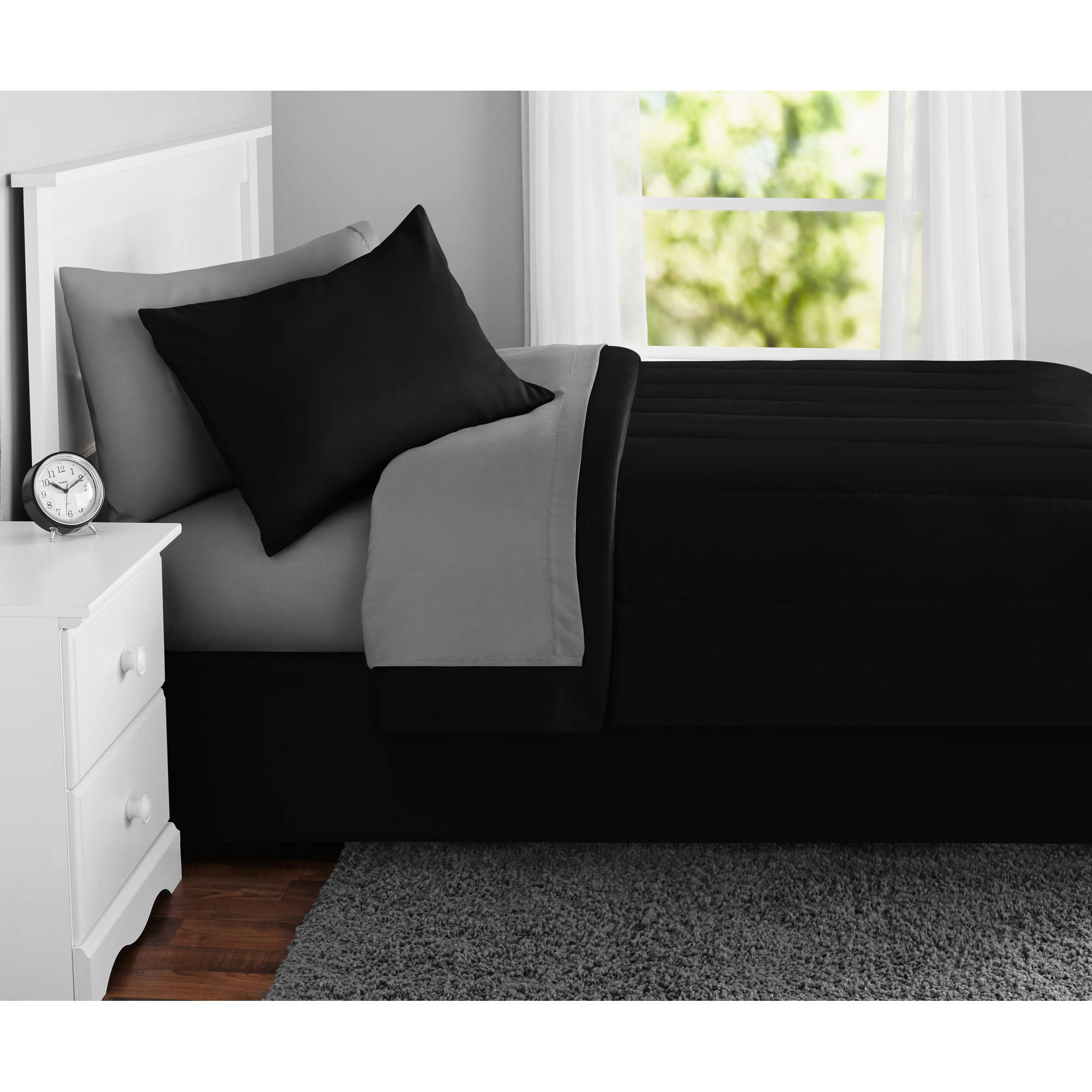 Mainstays Solid Bed in a Bag Bedding, 8 Piece