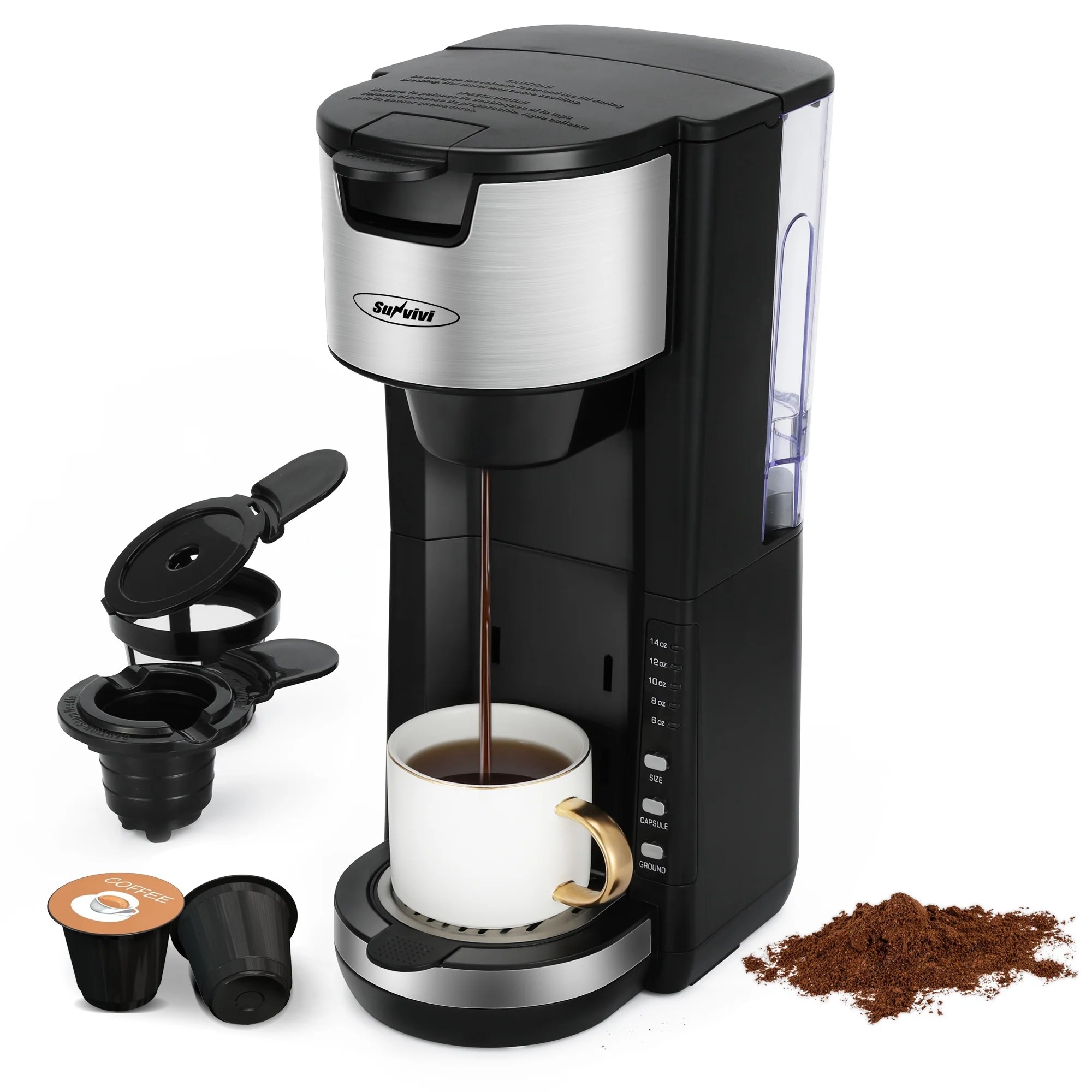 SUNVIVI Single Serve Coffee Maker For Single Cup Pod & Coffee Ground